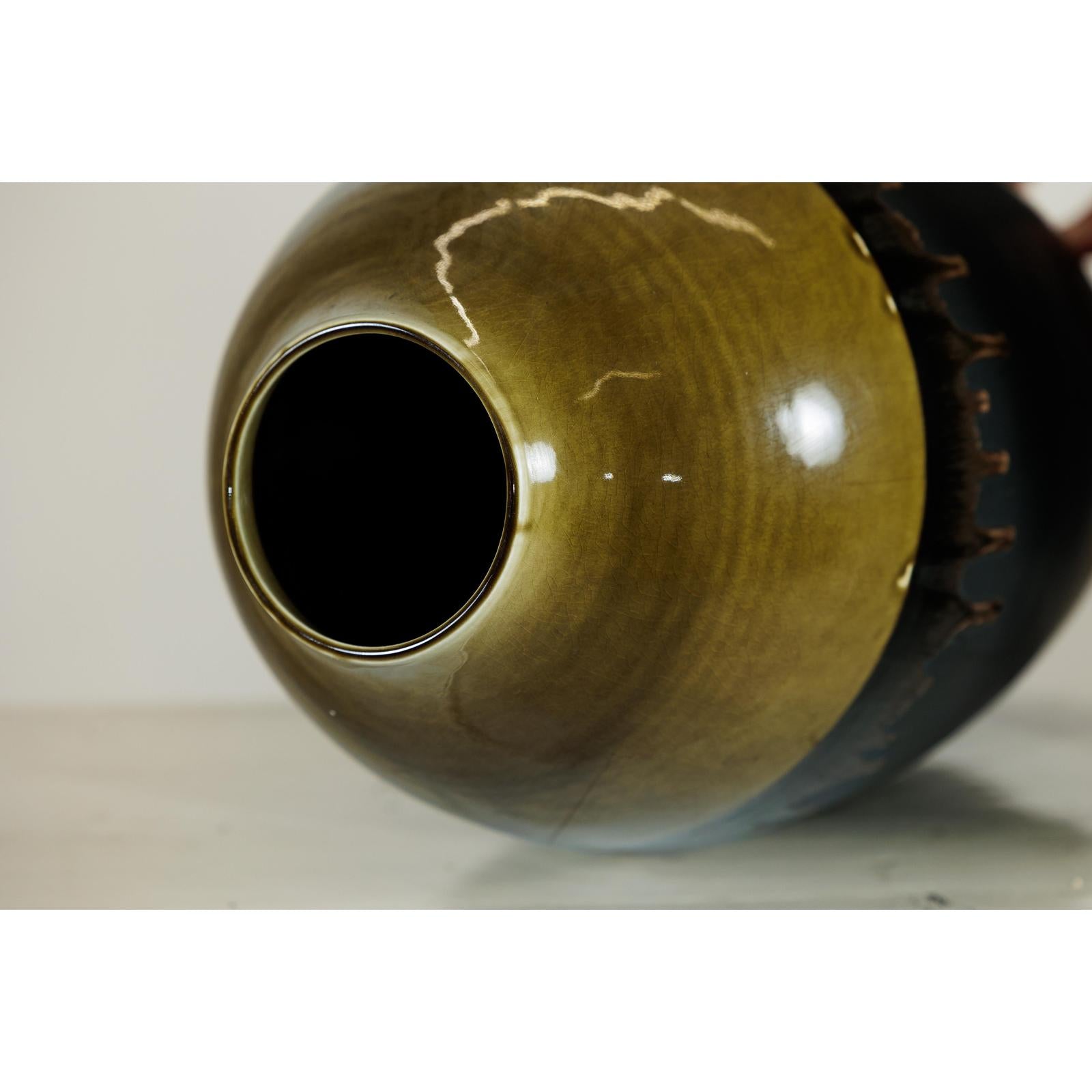 Pair of Large Ceramic Vases, Olive-Taupe and Black Drip Glaze-12. Asian &amp; Chinese Furniture, Art, Antiques, Vintage Home Décor for sale at FEA Home