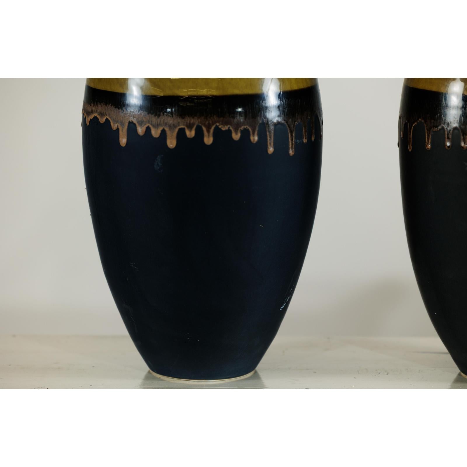 Pair of Large Ceramic Vases, Olive-Taupe and Black Drip Glaze-6. Asian &amp; Chinese Furniture, Art, Antiques, Vintage Home Décor for sale at FEA Home