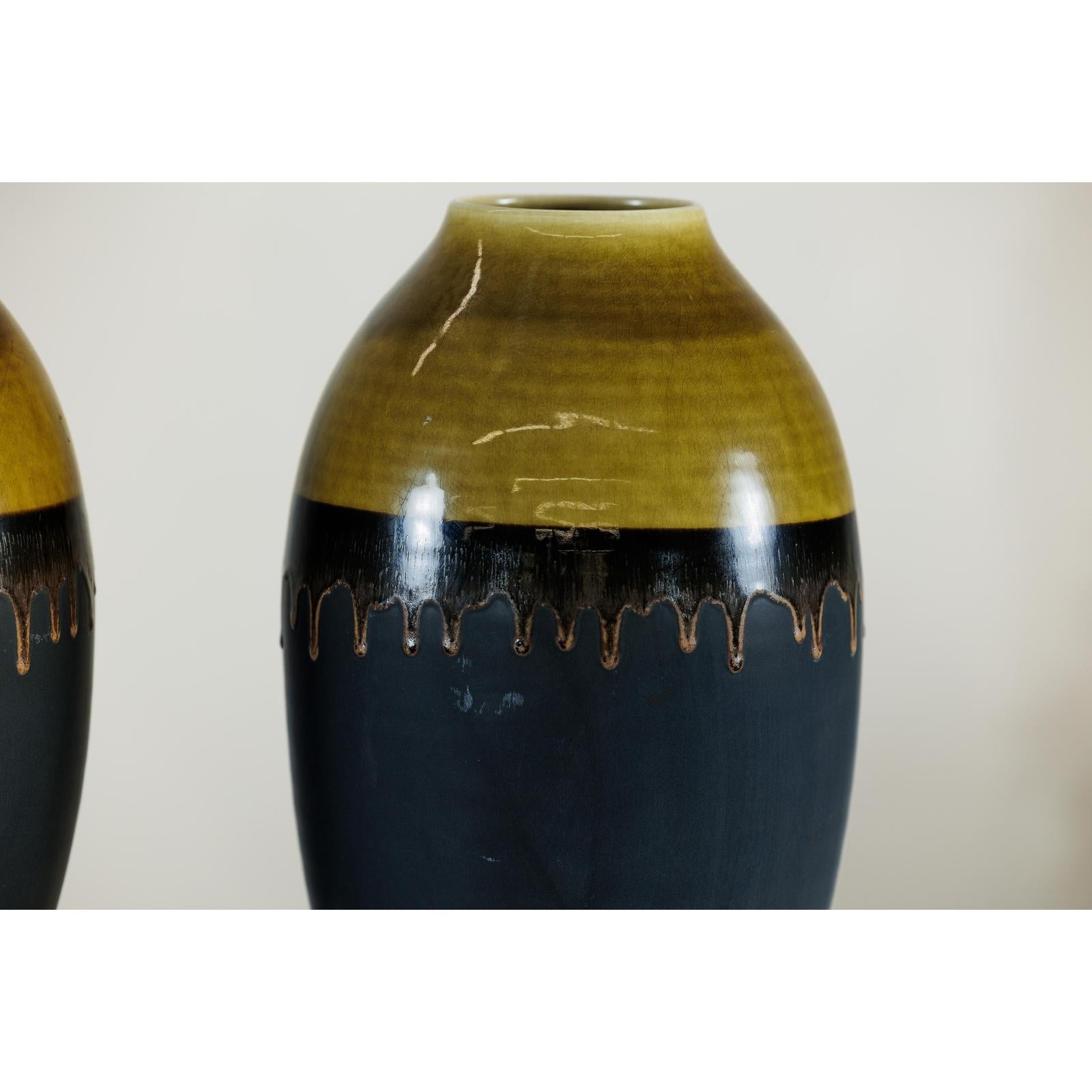 Pair of Large Ceramic Vases, Olive-Taupe and Black Drip Glaze-8. Asian &amp; Chinese Furniture, Art, Antiques, Vintage Home Décor for sale at FEA Home