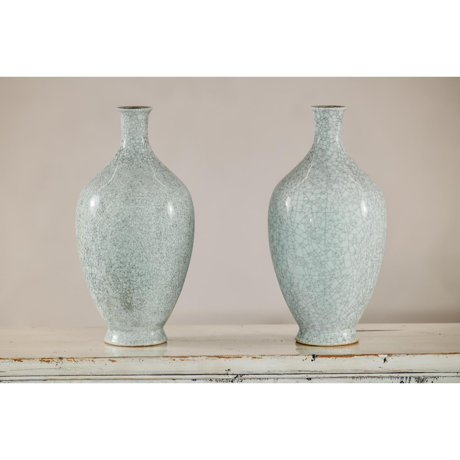 Pair of Light Grey Celadon-Glazed Porcelain Vases with Fine Crackle Pattern-13. Asian &amp; Chinese Furniture, Art, Antiques, Vintage Home Décor for sale at FEA Home