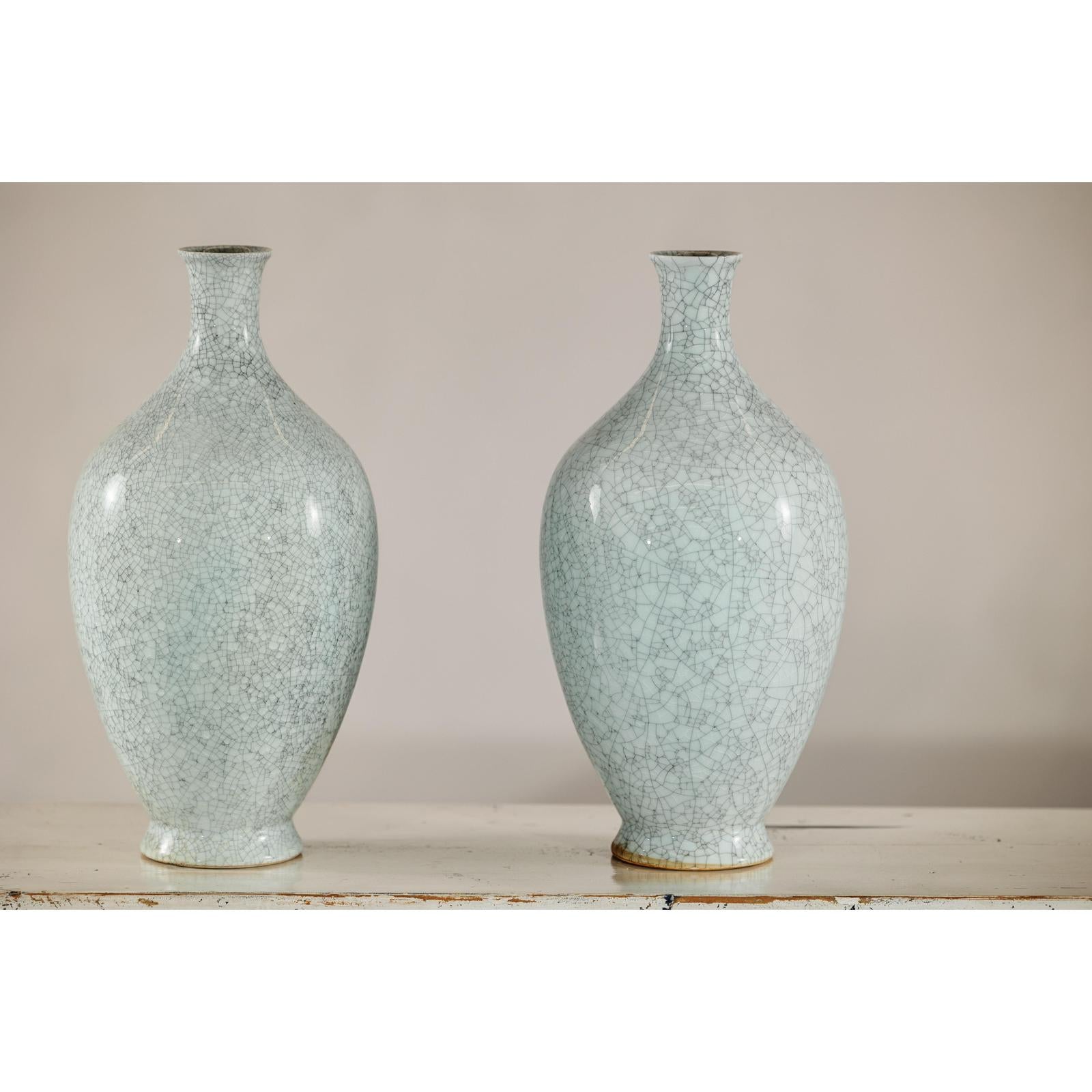 Pair of Light Grey Celadon-Glazed Porcelain Vases with Fine Crackle Pattern-14. Asian &amp; Chinese Furniture, Art, Antiques, Vintage Home Décor for sale at FEA Home