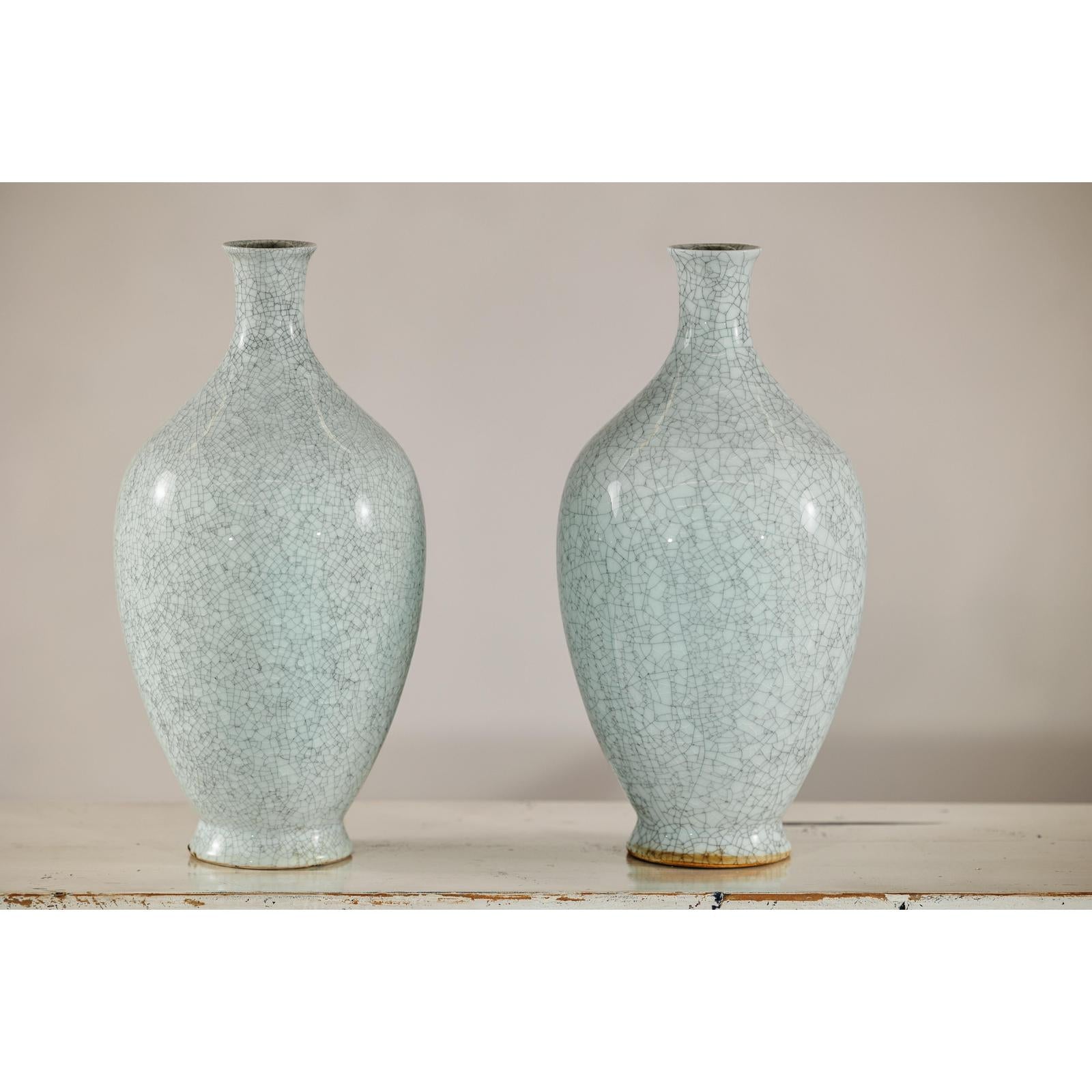 Pair of Light Grey Celadon-Glazed Porcelain Vases with Fine Crackle Pattern-15. Asian &amp; Chinese Furniture, Art, Antiques, Vintage Home Décor for sale at FEA Home