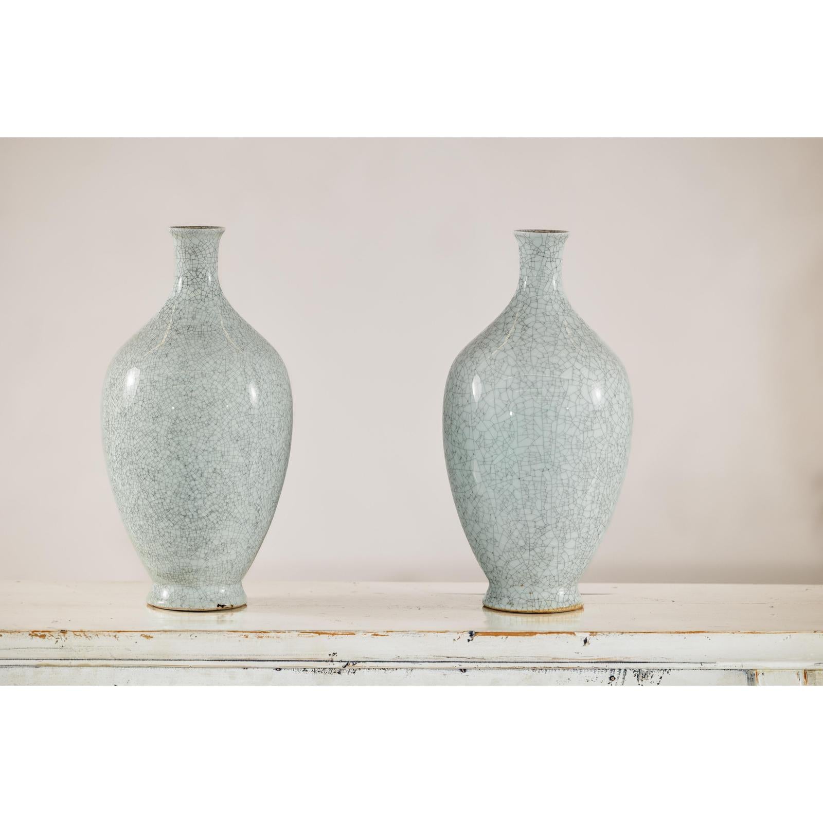 Pair of Light Grey Celadon-Glazed Porcelain Vases with Fine Crackle Pattern-16. Asian &amp; Chinese Furniture, Art, Antiques, Vintage Home Décor for sale at FEA Home
