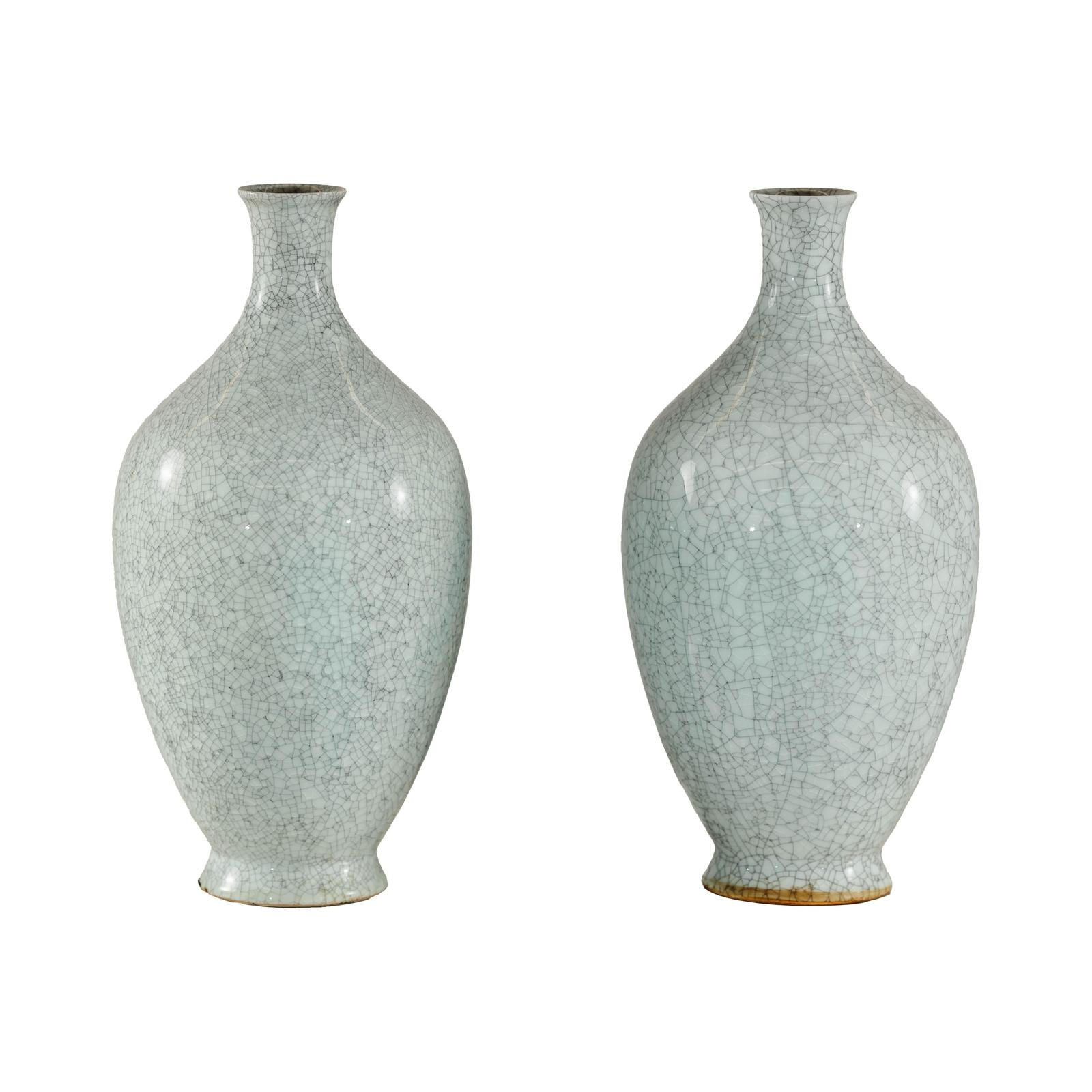 Pair of Light Grey Celadon-Glazed Porcelain Vases with Fine Crackle Pattern-18. Asian &amp; Chinese Furniture, Art, Antiques, Vintage Home Décor for sale at FEA Home