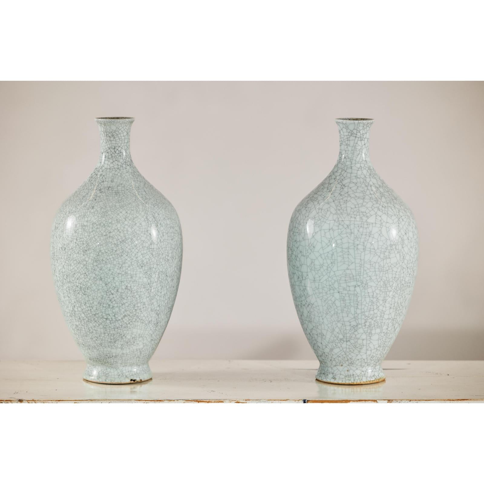 Pair of Light Grey Celadon-Glazed Porcelain Vases with Fine Crackle Pattern-3. Asian &amp; Chinese Furniture, Art, Antiques, Vintage Home Décor for sale at FEA Home