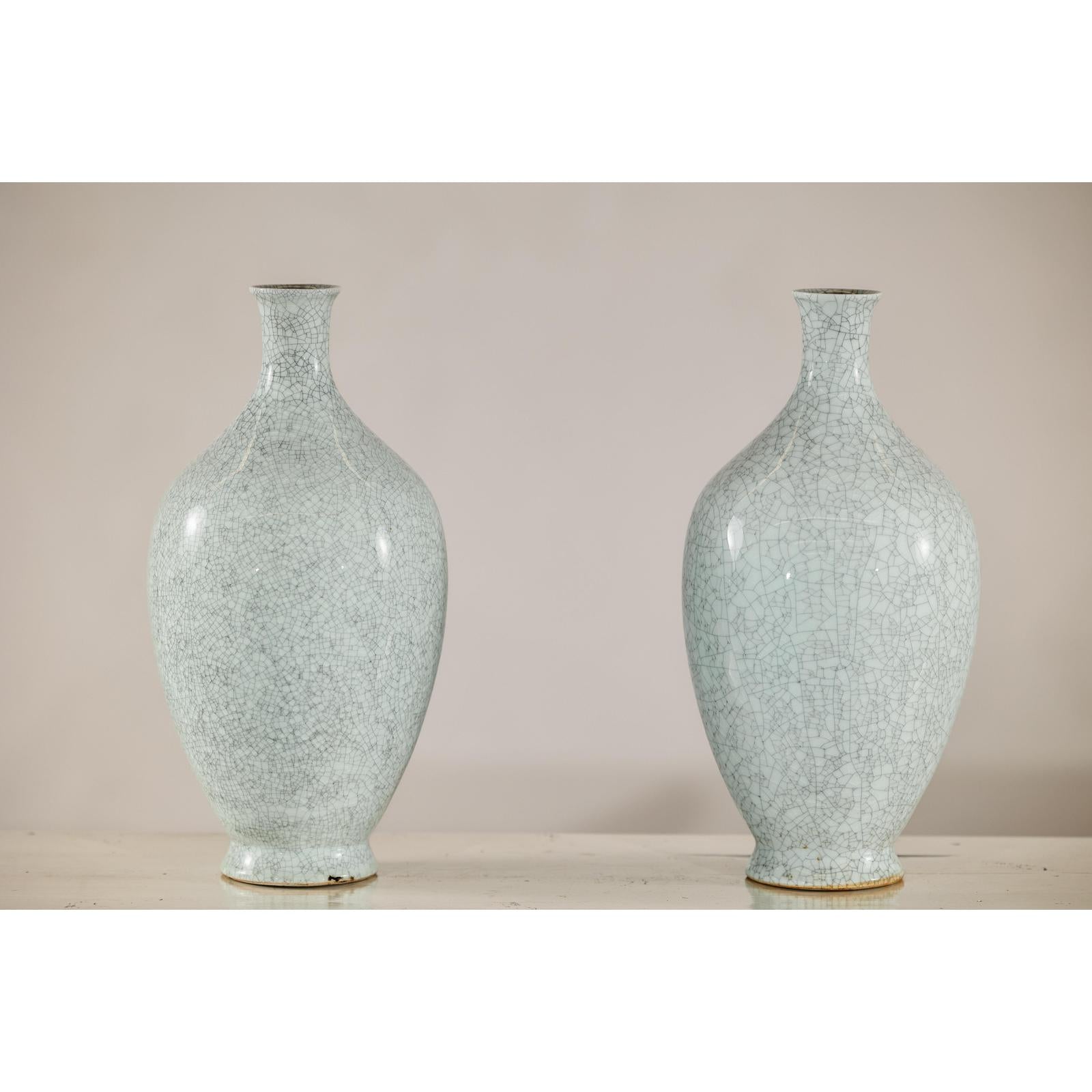 Pair of Light Grey Celadon-Glazed Porcelain Vases with Fine Crackle Pattern-4. Asian &amp; Chinese Furniture, Art, Antiques, Vintage Home Décor for sale at FEA Home