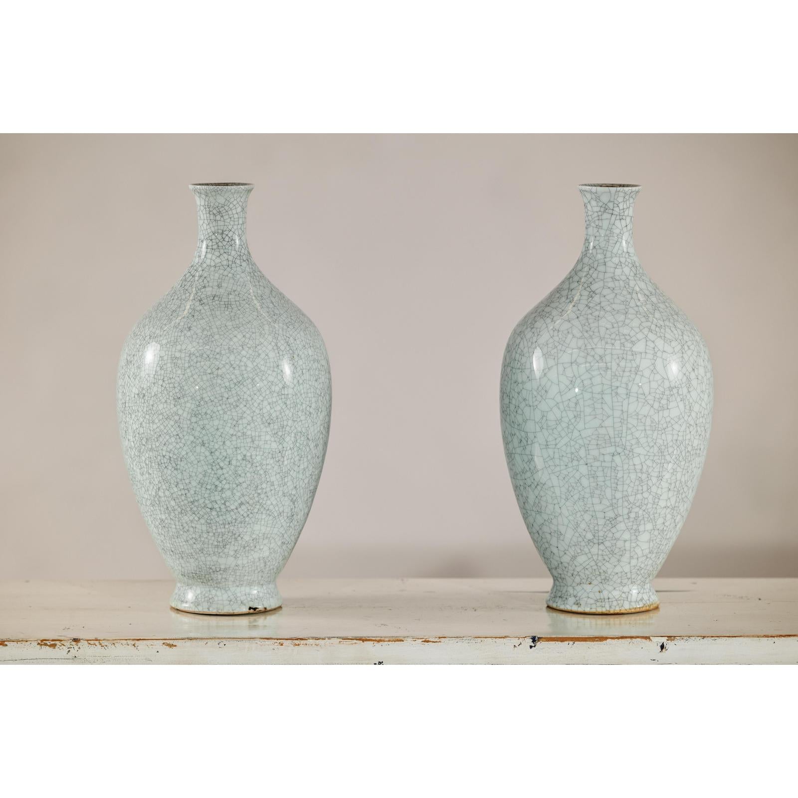 Pair of Light Grey Celadon-Glazed Porcelain Vases with Fine Crackle Pattern-5. Asian &amp; Chinese Furniture, Art, Antiques, Vintage Home Décor for sale at FEA Home