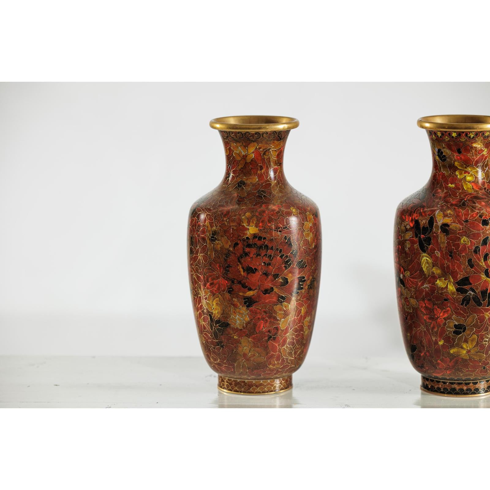 Pair of Mid-20th Century Cloisonné Vases with Floral Motifs-10. Asian &amp; Chinese Furniture, Art, Antiques, Vintage Home Décor for sale at FEA Home