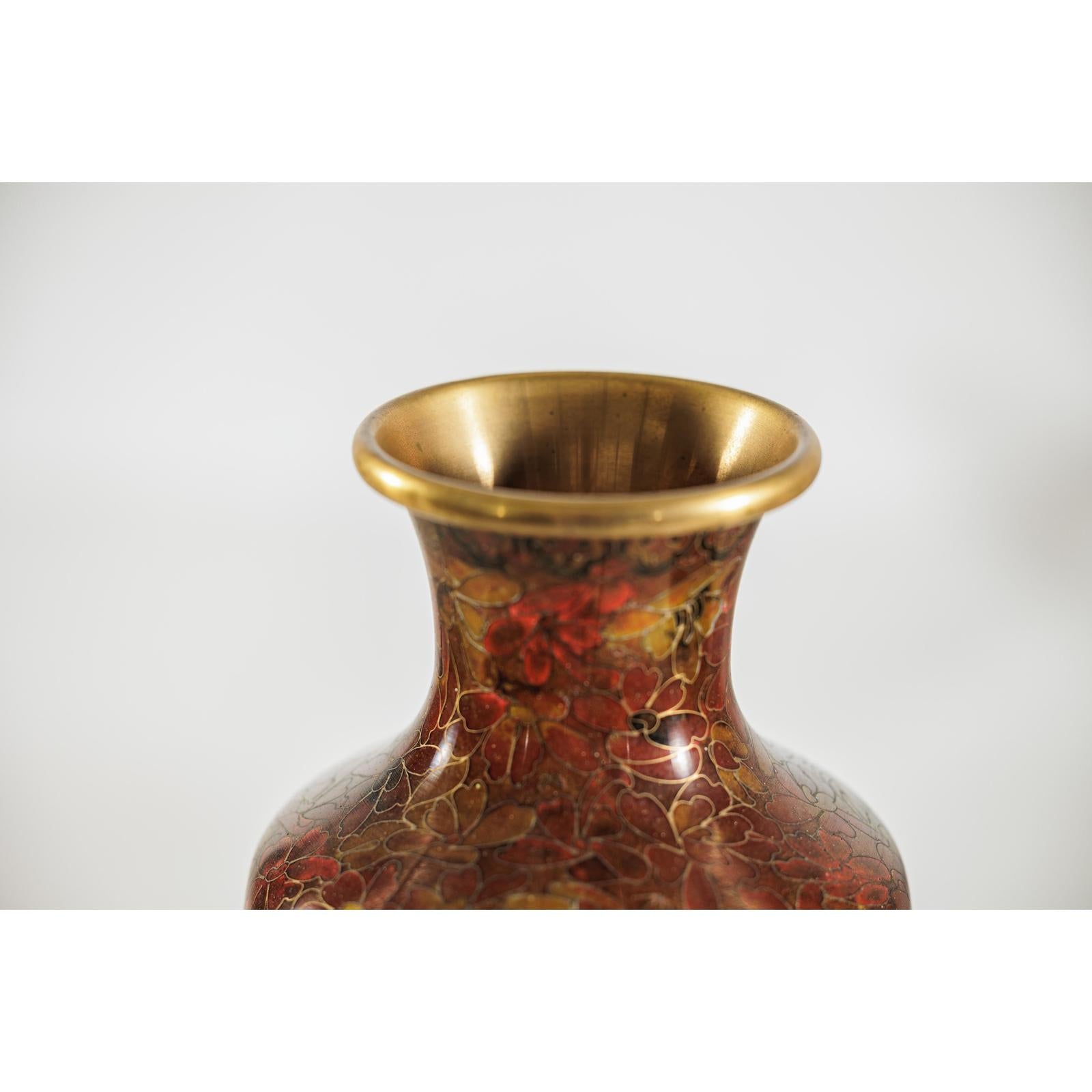 Pair of Mid-20th Century Cloisonné Vases with Floral Motifs-14. Asian &amp; Chinese Furniture, Art, Antiques, Vintage Home Décor for sale at FEA Home