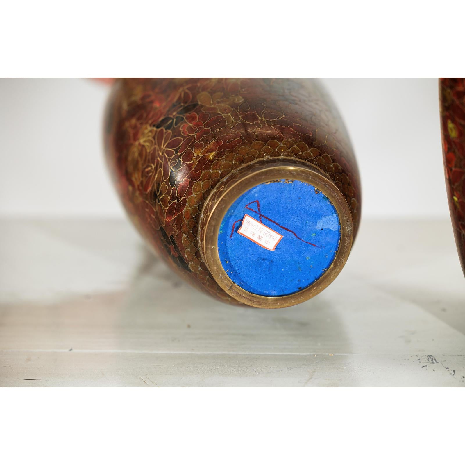 Pair of Mid-20th Century Cloisonné Vases with Floral Motifs-15. Asian &amp; Chinese Furniture, Art, Antiques, Vintage Home Décor for sale at FEA Home
