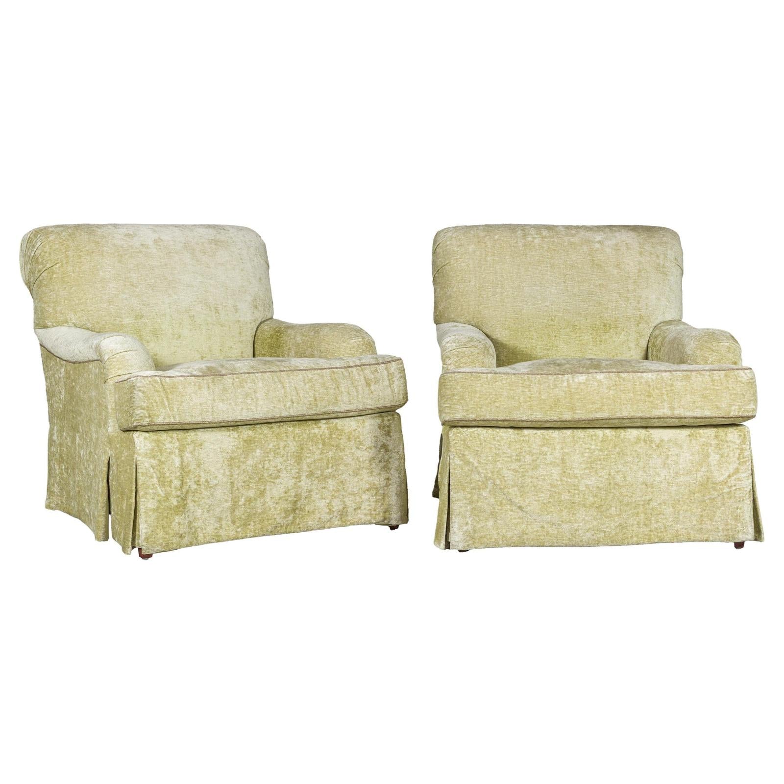 Pair of Skirted Club Chairs by Southwood in Chartreuse Chenille-1. Asian & Chinese Furniture, Art, Antiques, Vintage Home Décor for sale at FEA Home