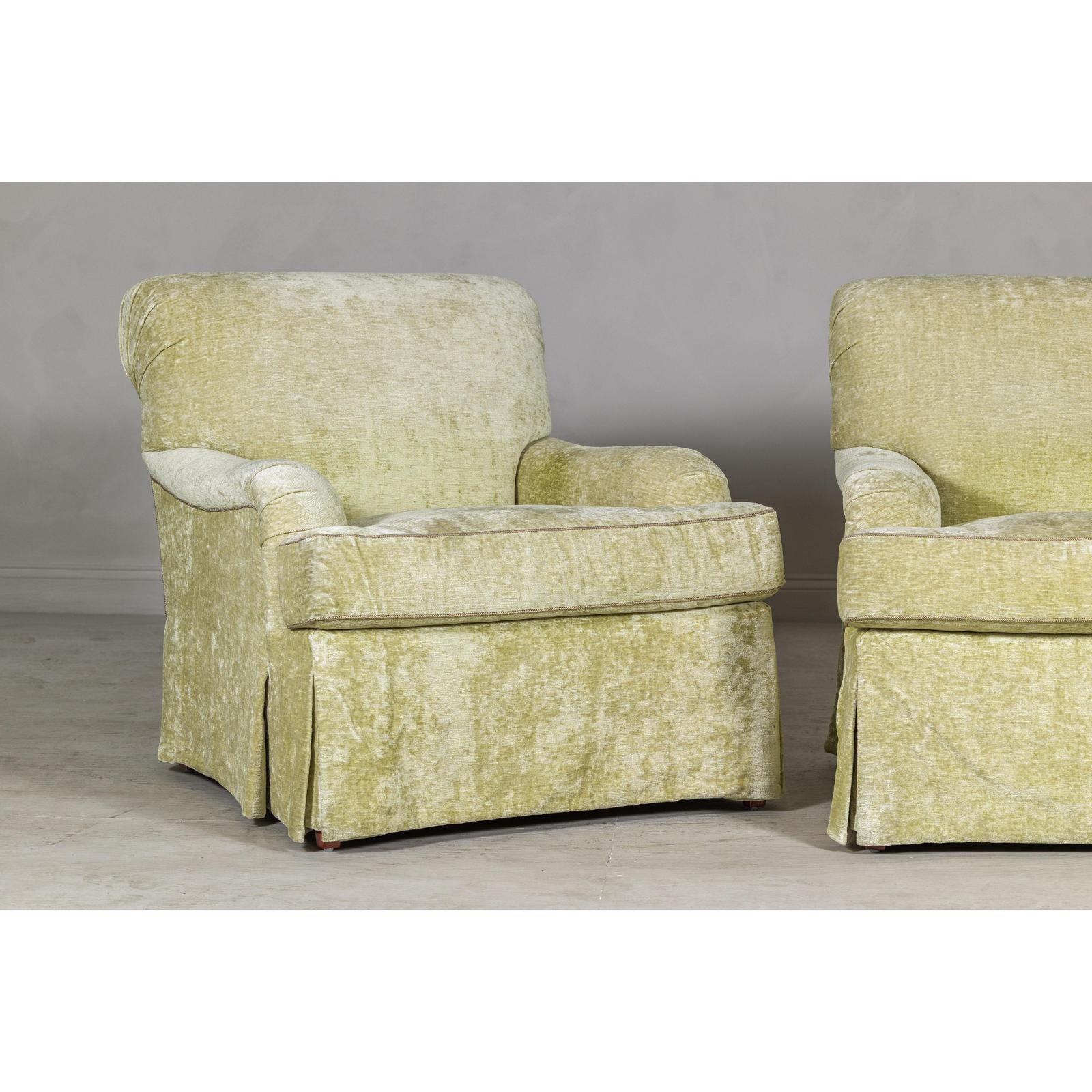 Pair of Skirted Club Chairs by Southwood in Chartreuse Chenille-11. Asian &amp; Chinese Furniture, Art, Antiques, Vintage Home Décor for sale at FEA Home