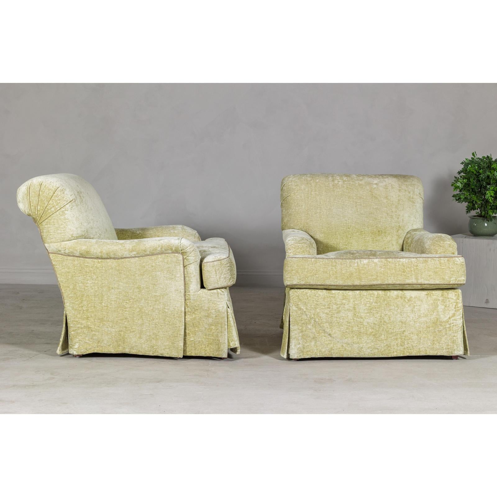 Pair of Skirted Club Chairs by Southwood in Chartreuse Chenille-12. Asian &amp; Chinese Furniture, Art, Antiques, Vintage Home Décor for sale at FEA Home
