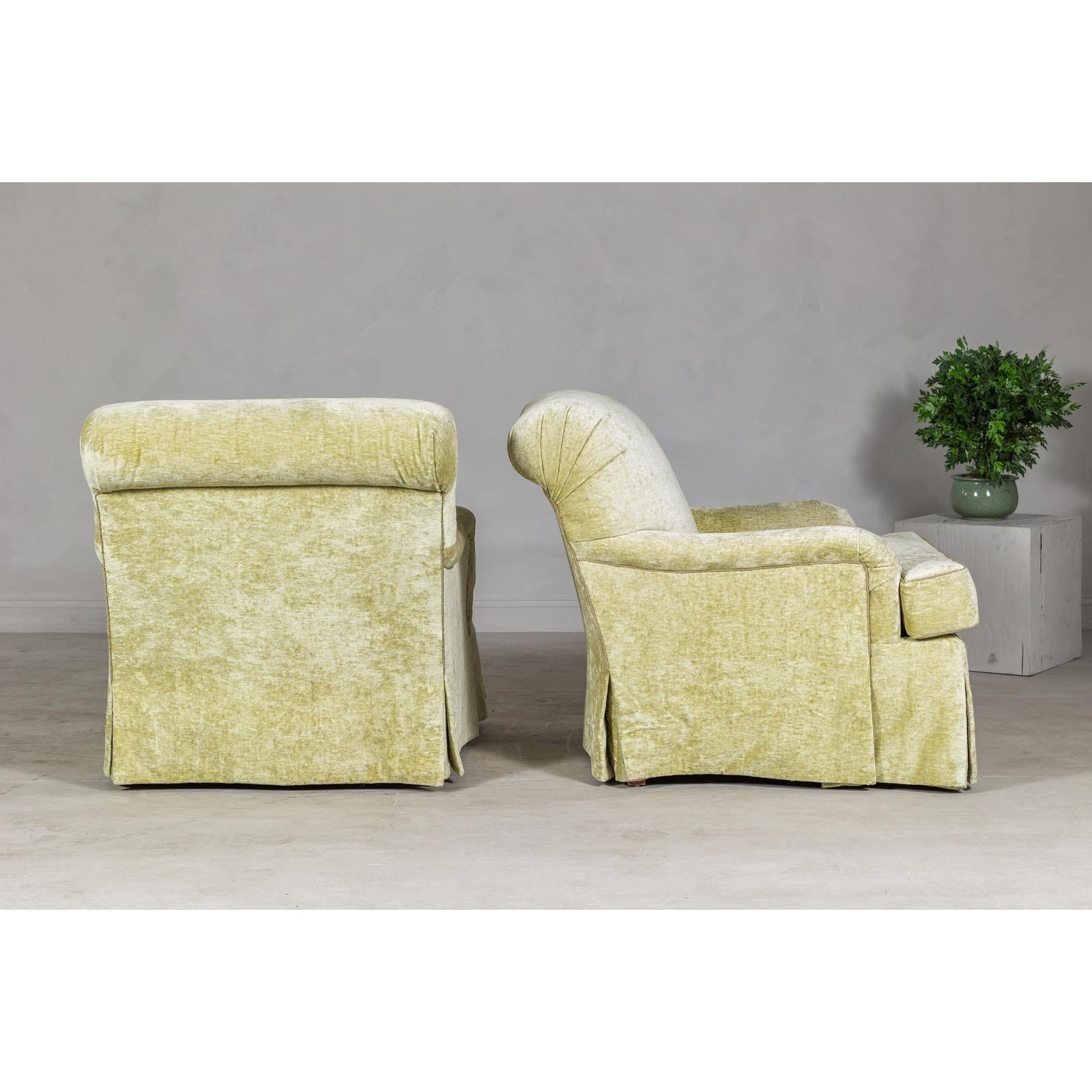 Pair of Skirted Club Chairs by Southwood in Chartreuse Chenille-13. Asian &amp; Chinese Furniture, Art, Antiques, Vintage Home Décor for sale at FEA Home