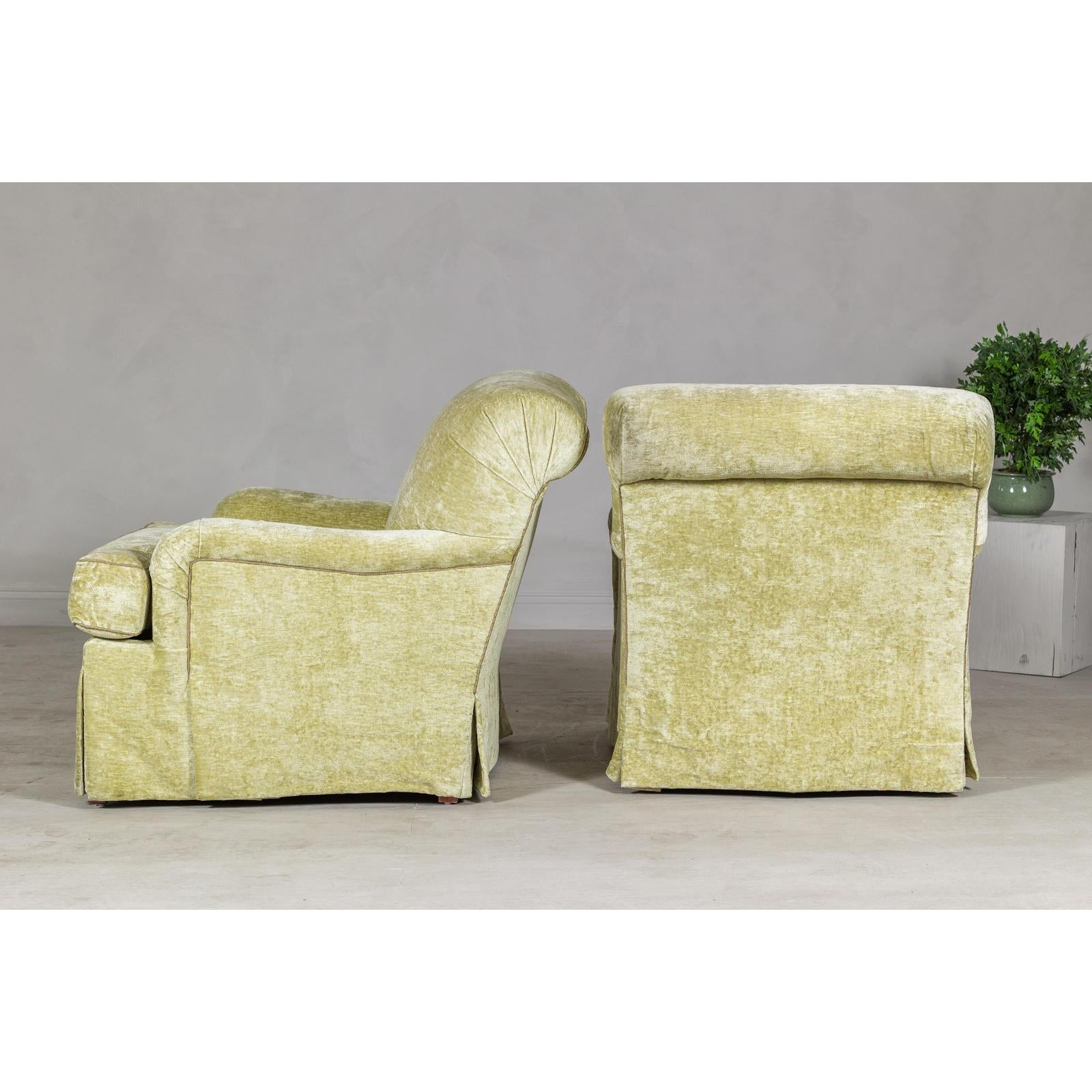 Pair of Skirted Club Chairs by Southwood in Chartreuse Chenille-14. Asian &amp; Chinese Furniture, Art, Antiques, Vintage Home Décor for sale at FEA Home