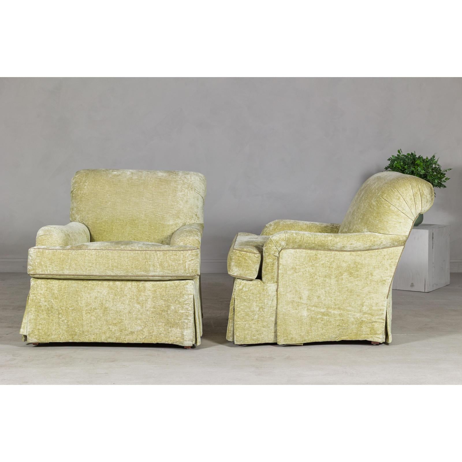 Pair of Skirted Club Chairs by Southwood in Chartreuse Chenille-15. Asian &amp; Chinese Furniture, Art, Antiques, Vintage Home Décor for sale at FEA Home