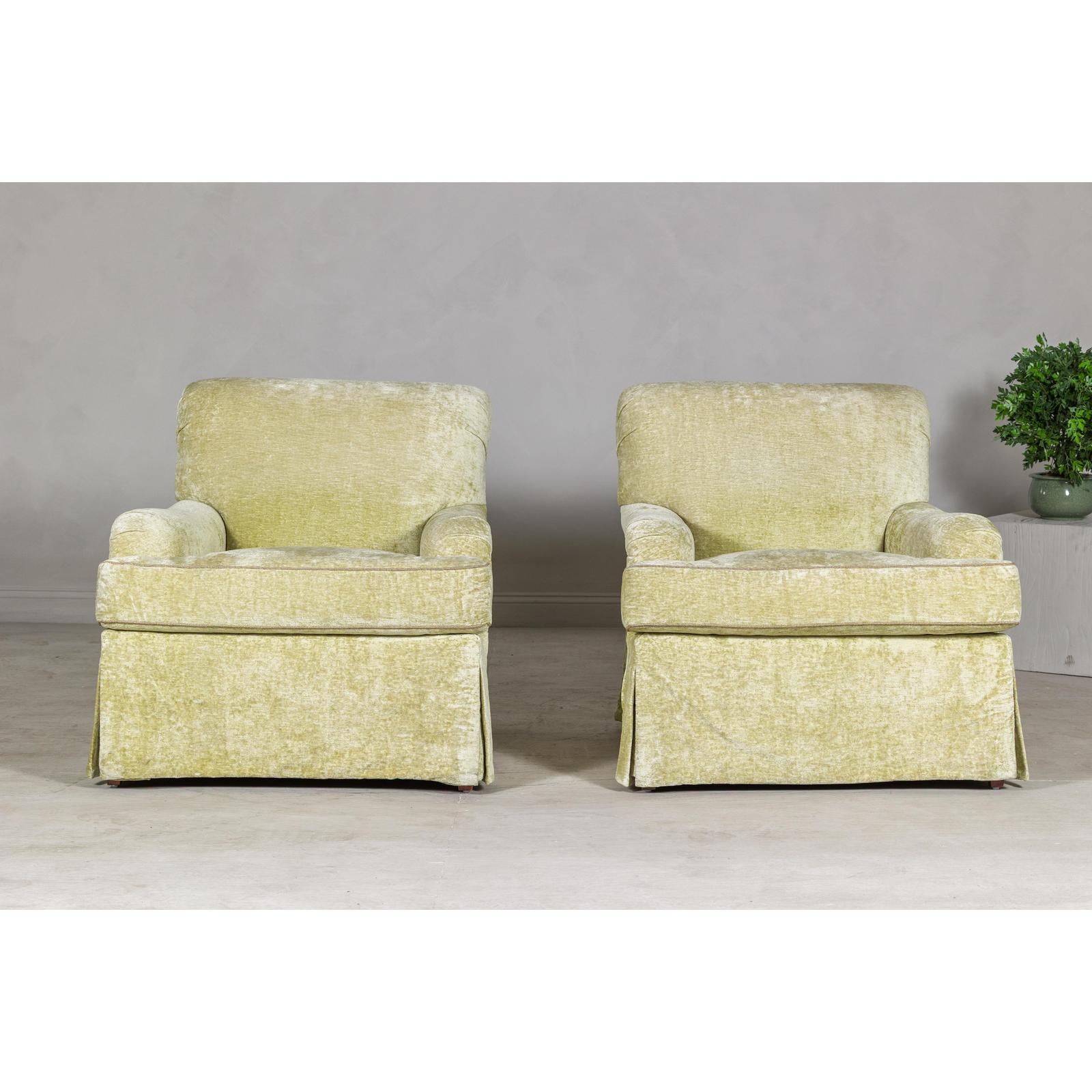 Pair of Skirted Club Chairs by Southwood in Chartreuse Chenille-17. Asian &amp; Chinese Furniture, Art, Antiques, Vintage Home Décor for sale at FEA Home