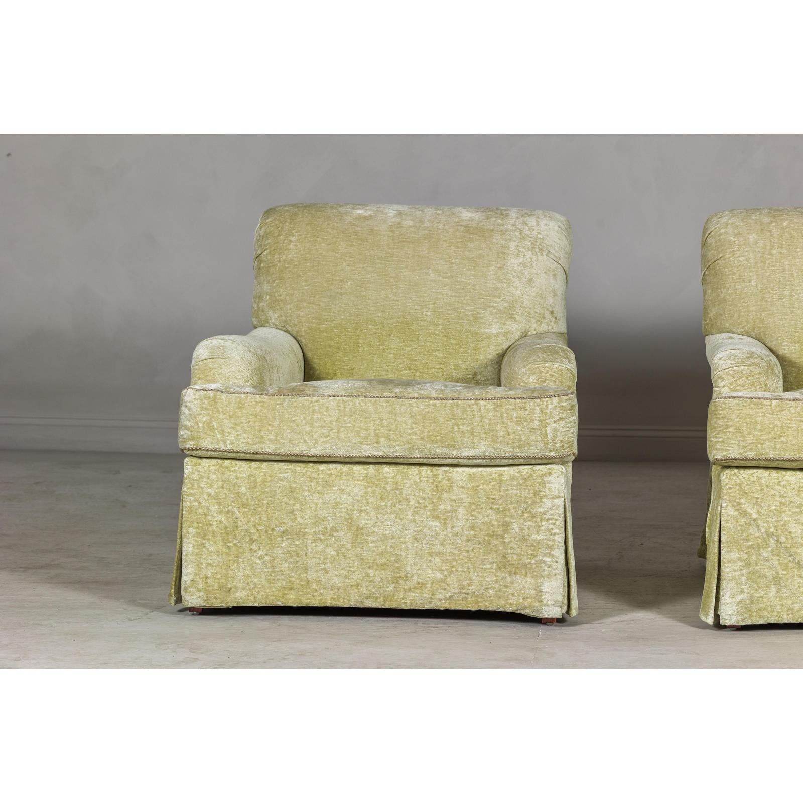 Pair of Skirted Club Chairs by Southwood in Chartreuse Chenille-4. Asian &amp; Chinese Furniture, Art, Antiques, Vintage Home Décor for sale at FEA Home
