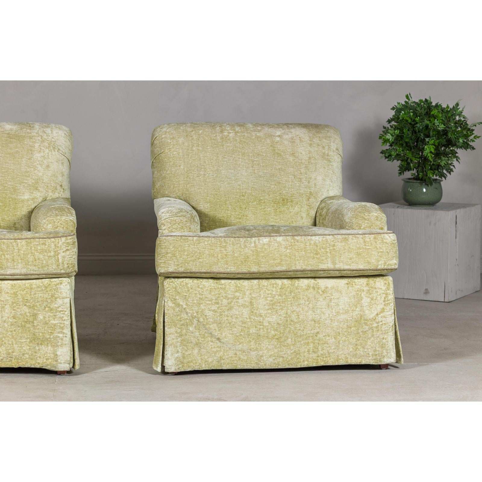 Pair of Skirted Club Chairs by Southwood in Chartreuse Chenille-5. Asian &amp; Chinese Furniture, Art, Antiques, Vintage Home Décor for sale at FEA Home
