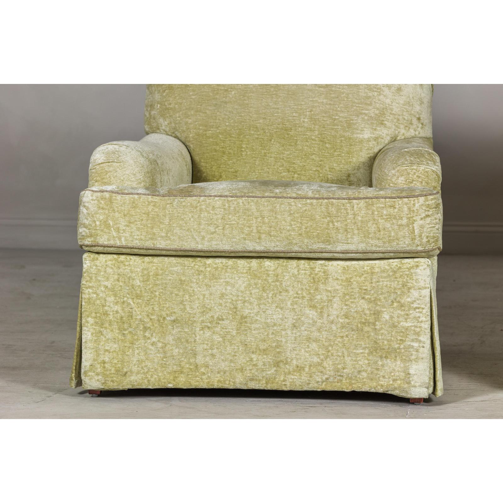 Pair of Skirted Club Chairs by Southwood in Chartreuse Chenille-7. Asian &amp; Chinese Furniture, Art, Antiques, Vintage Home Décor for sale at FEA Home