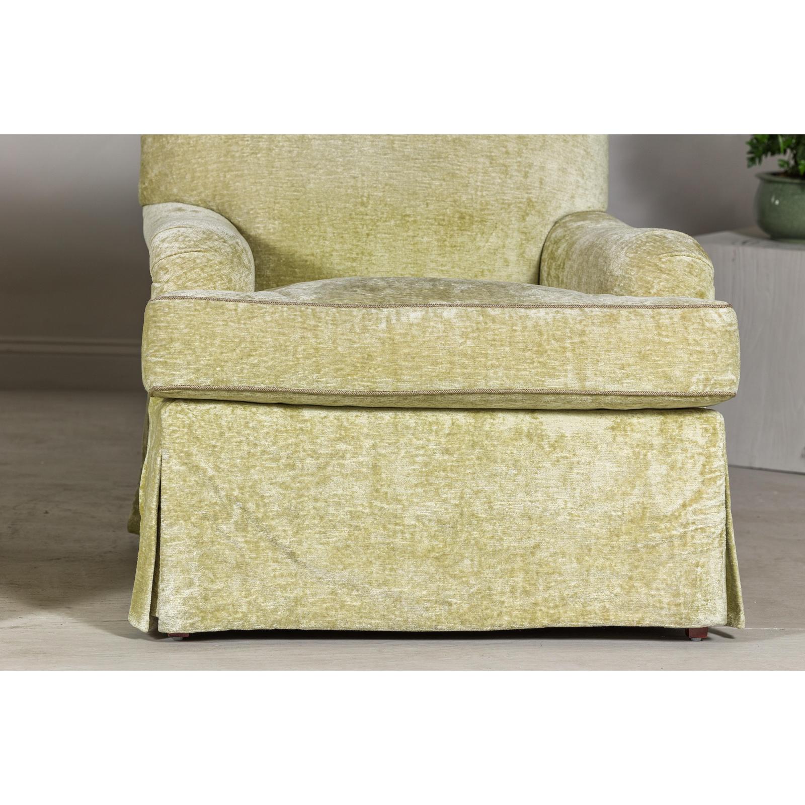 Pair of Skirted Club Chairs by Southwood in Chartreuse Chenille-9. Asian &amp; Chinese Furniture, Art, Antiques, Vintage Home Décor for sale at FEA Home