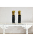 Pair of Slim Ochre & Black Ceramic Vases with Drip-Glaze - image 4
