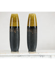 Pair of Slim Ochre & Black Ceramic Vases with Drip-Glaze - image 5