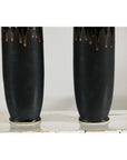 Pair of Slim Ochre & Black Ceramic Vases with Drip-Glaze - image 7