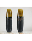 Pair of Slim Ochre & Black Ceramic Vases with Drip-Glaze - image 9