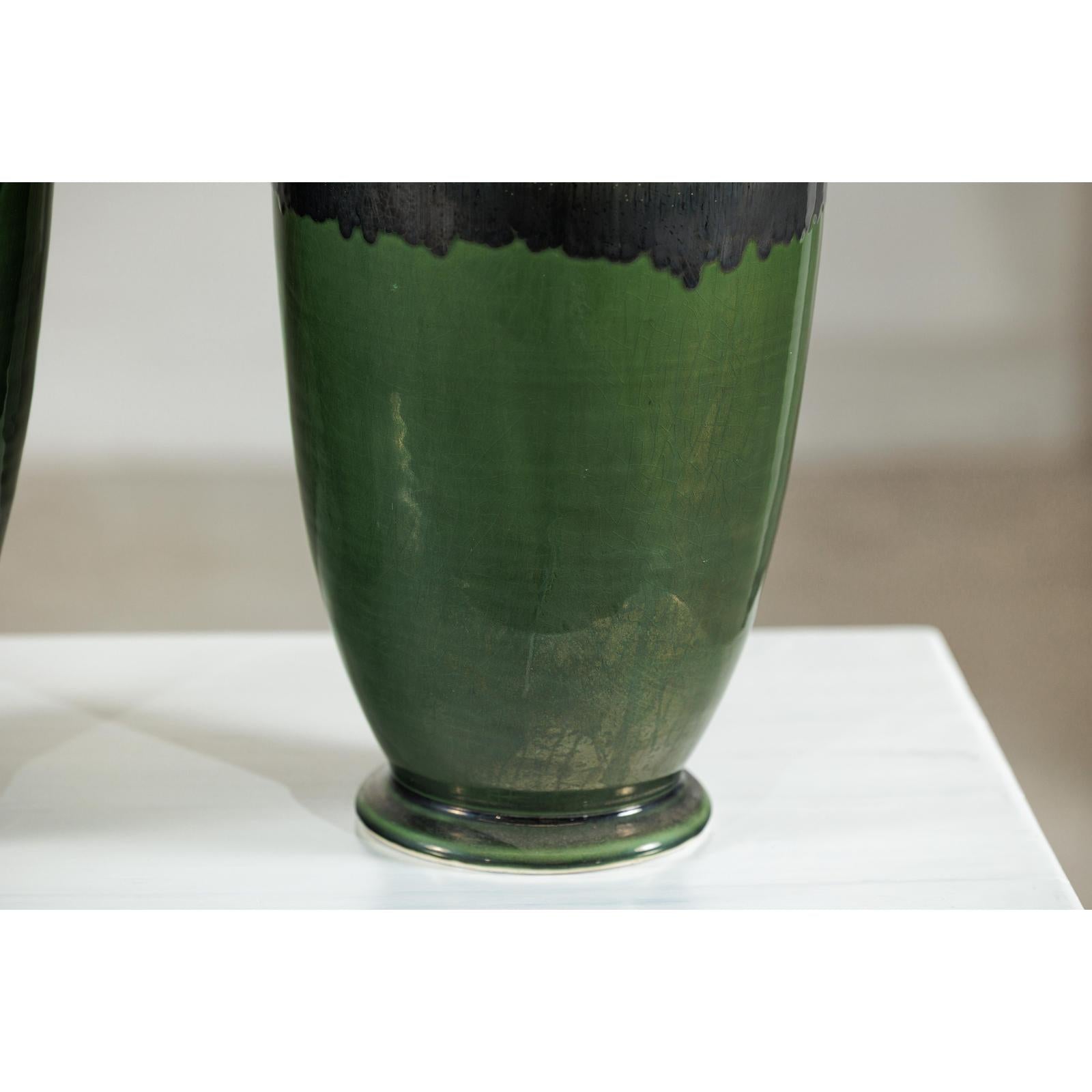 Pair of Tall Artisan Ceramic Vases with Mustard, Black, and Deep Green Glaze-11. Asian &amp; Chinese Furniture, Art, Antiques, Vintage Home Décor for sale at FEA Home