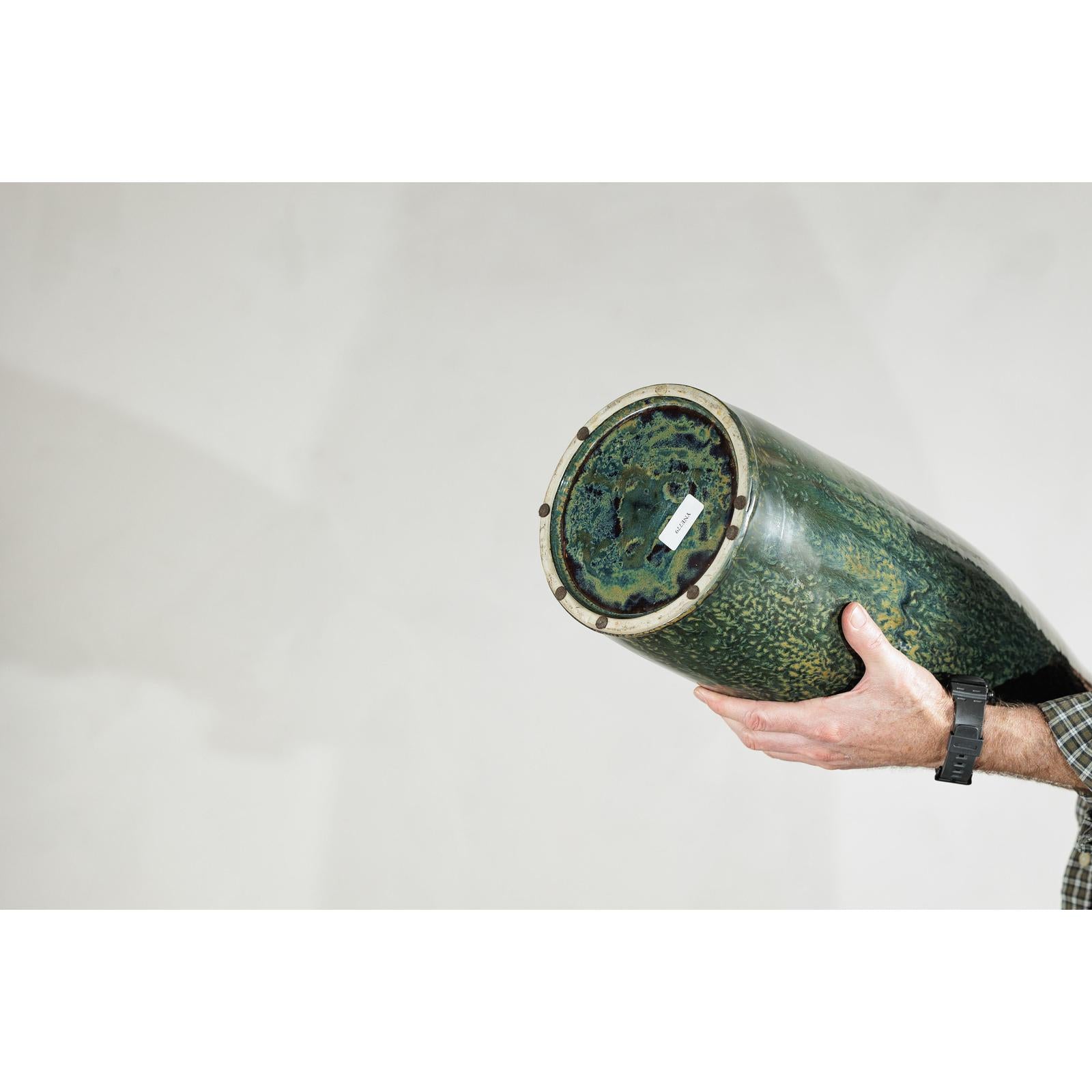 Pair of Tall Green Glazed Ceramic Bottle-Shaped Vases with Narrow Necks-12. Asian &amp; Chinese Furniture, Art, Antiques, Vintage Home Décor for sale at FEA Home