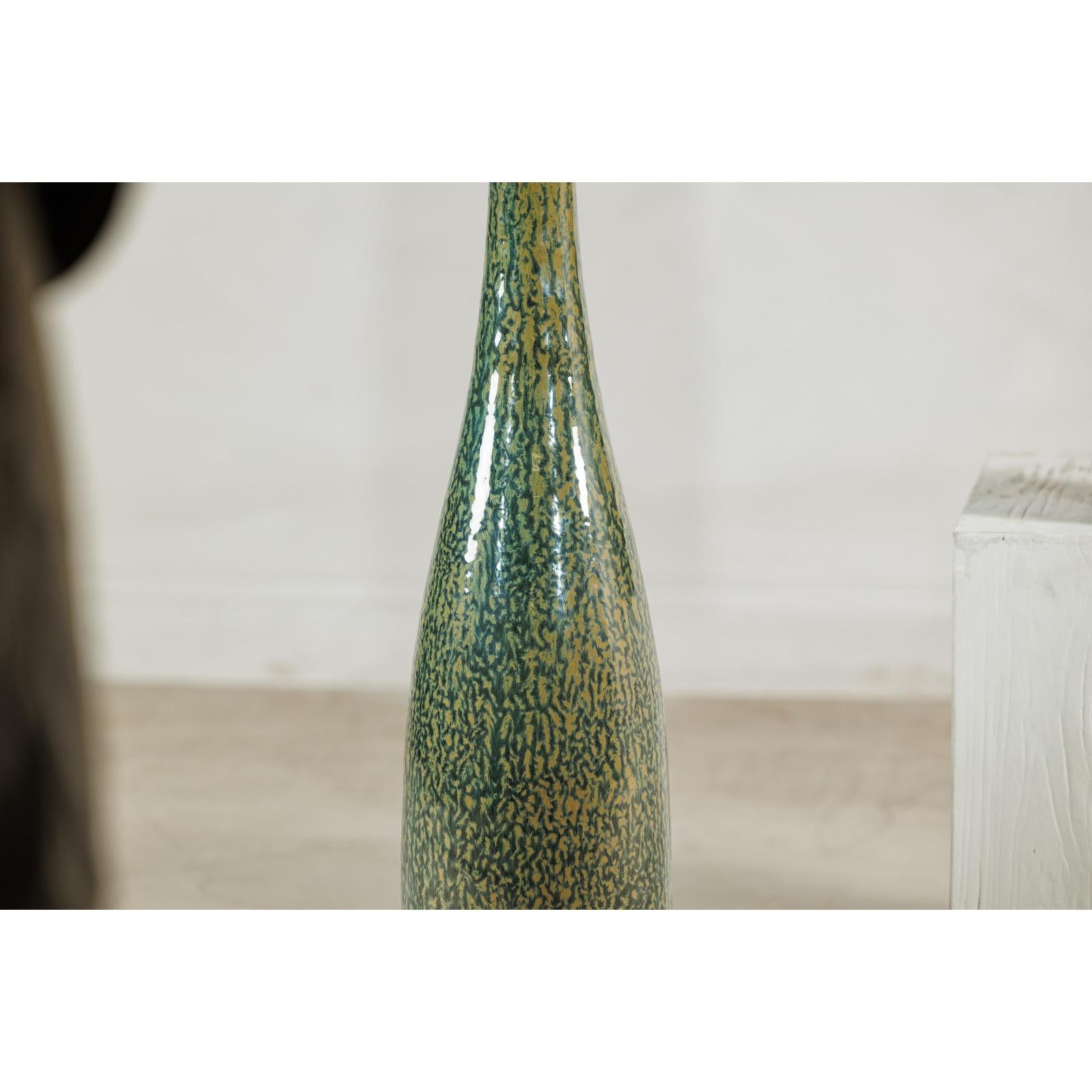 Pair of Tall Green Glazed Ceramic Bottle-Shaped Vases with Narrow Necks-4. Asian &amp; Chinese Furniture, Art, Antiques, Vintage Home Décor for sale at FEA Home