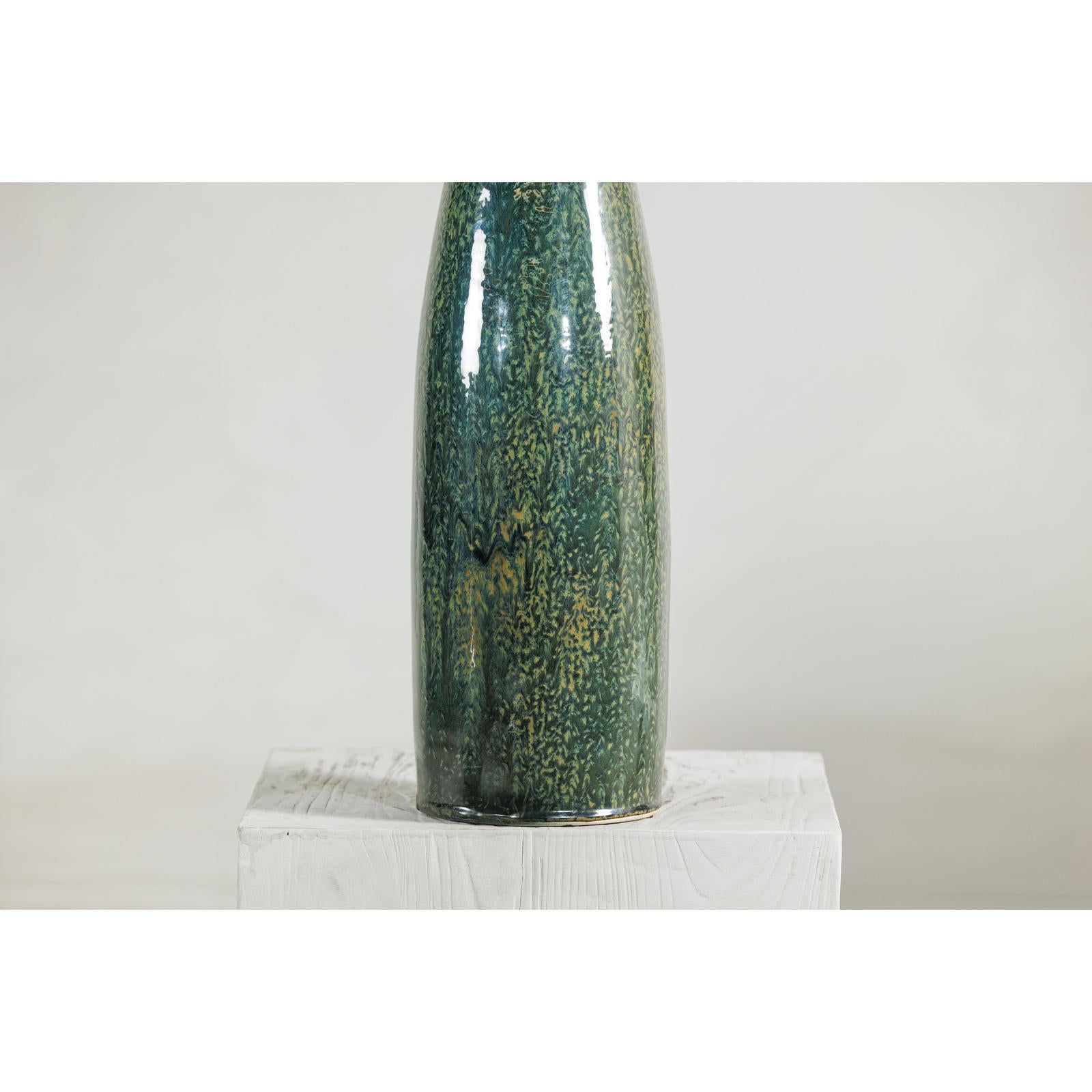 Pair of Tall Green Glazed Ceramic Bottle-Shaped Vases with Narrow Necks-7. Asian &amp; Chinese Furniture, Art, Antiques, Vintage Home Décor for sale at FEA Home