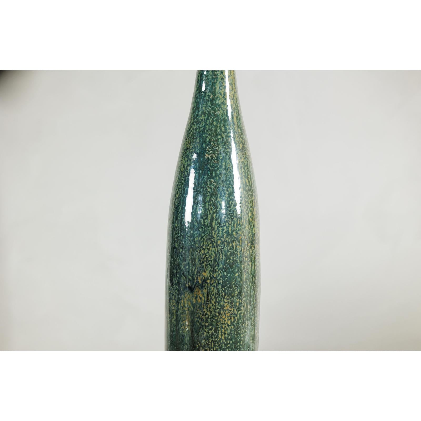 Pair of Tall Green Glazed Ceramic Bottle-Shaped Vases with Narrow Necks-8. Asian &amp; Chinese Furniture, Art, Antiques, Vintage Home Décor for sale at FEA Home