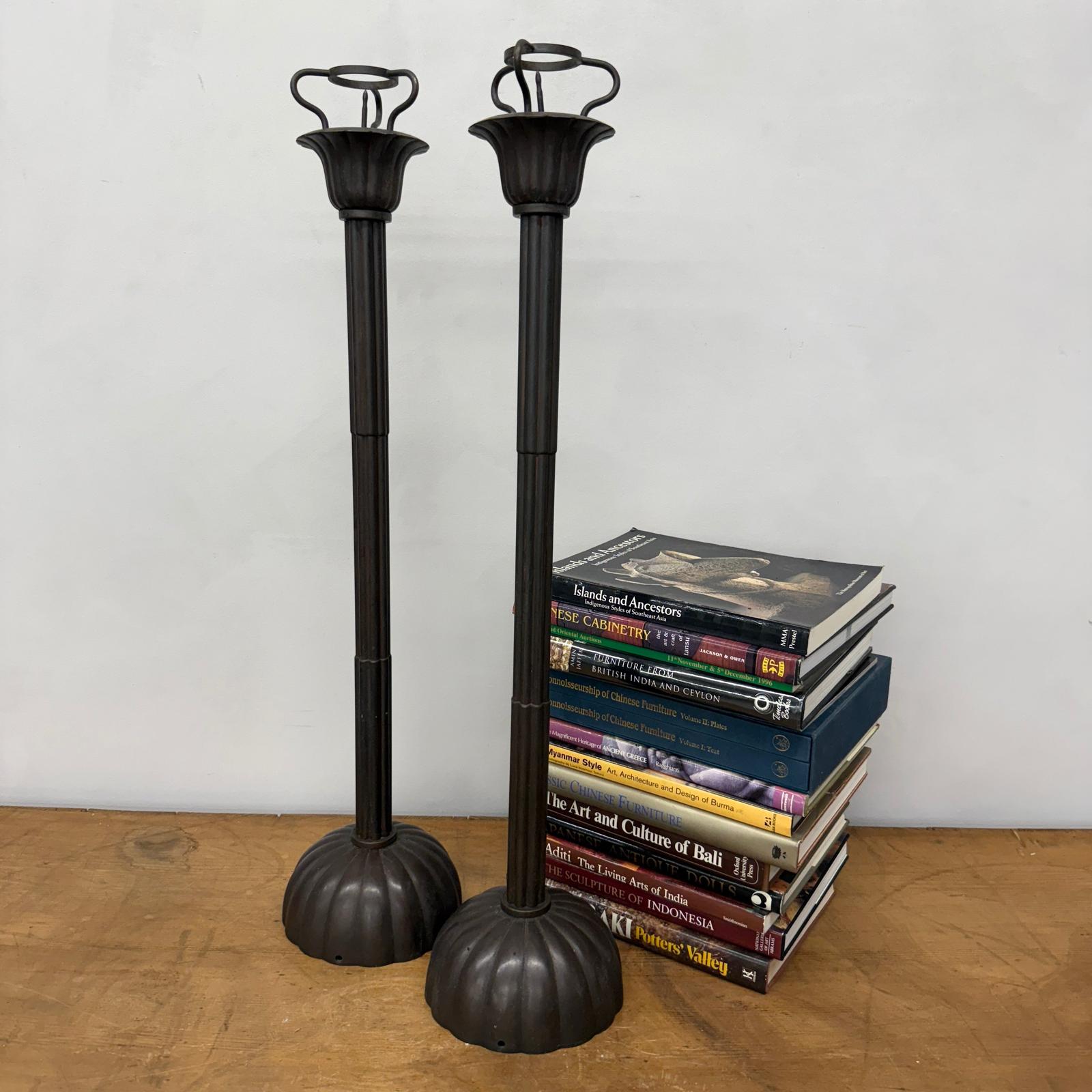 Pair of Tall Metal Candle Holders with Petal Base Design - FEA Home