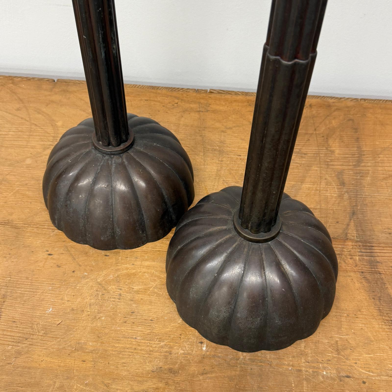 Pair of Tall Metal Candle Holders with Petal Base Design - FEA Home