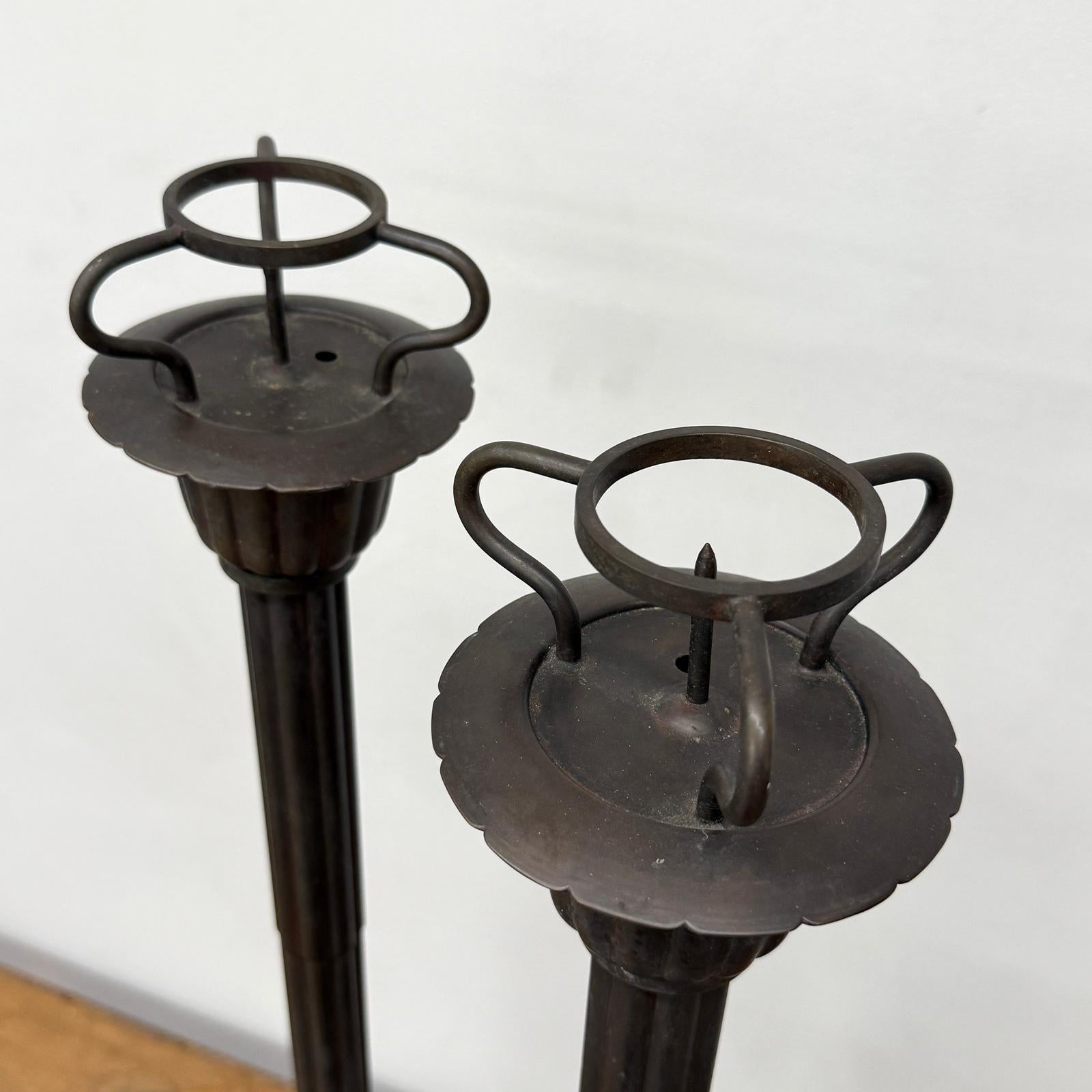 Pair of Tall Metal Candle Holders with Petal Base Design - FEA Home