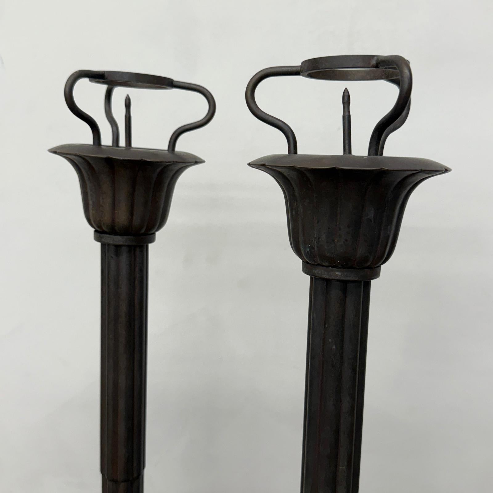 Pair of Tall Metal Candle Holders with Petal Base Design - FEA Home