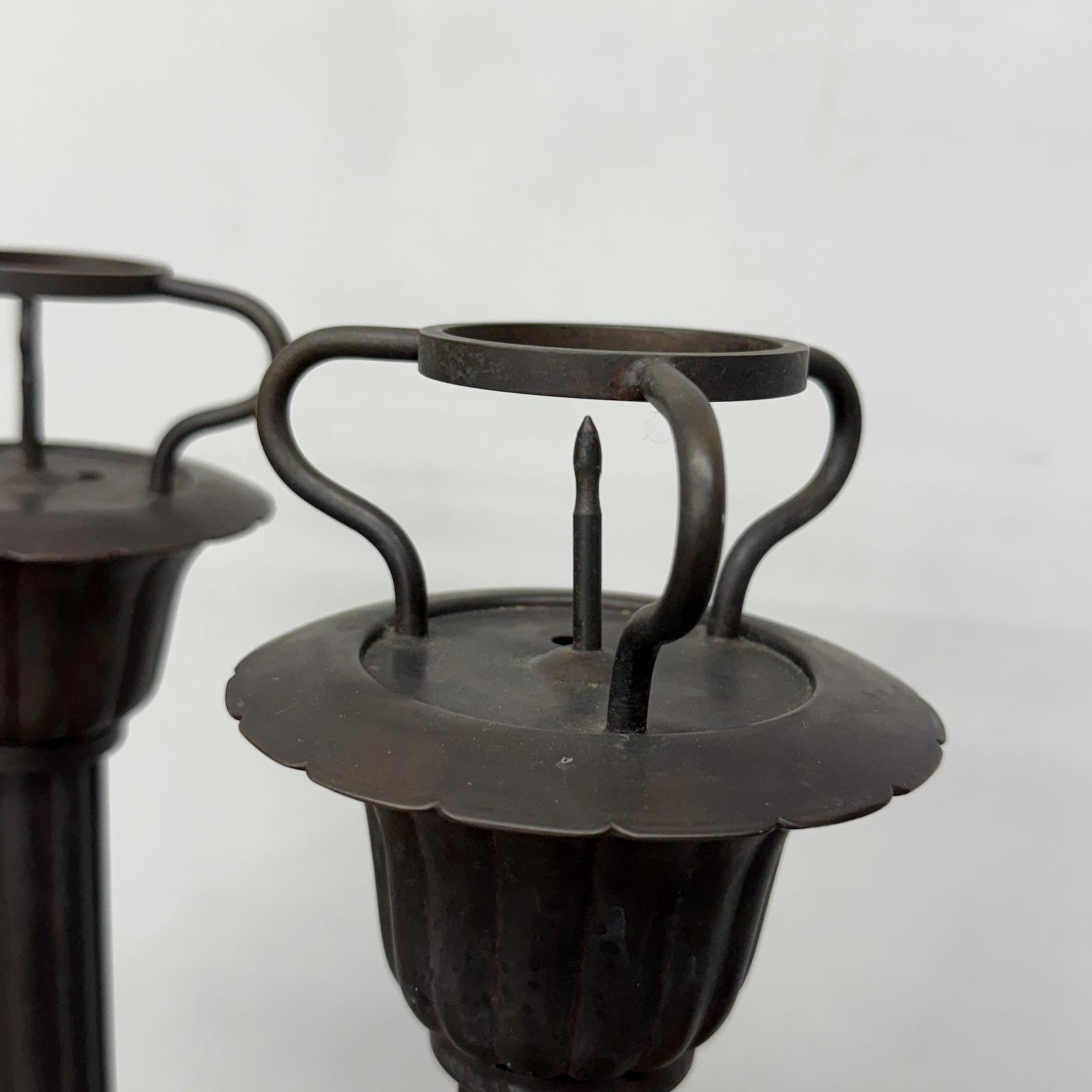 Pair of Tall Metal Candle Holders with Petal Base Design - FEA Home