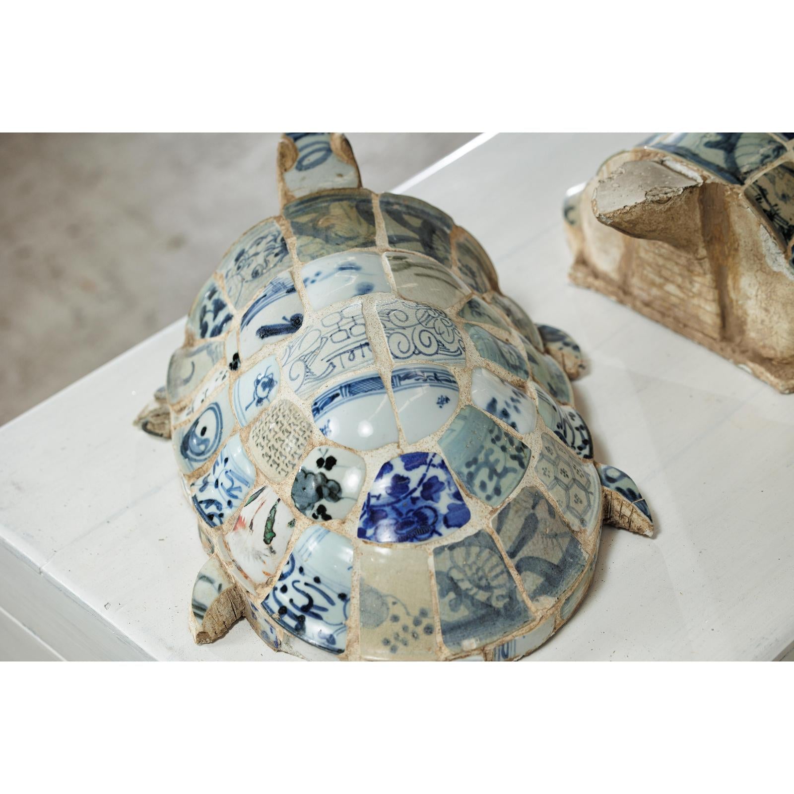 Pair of Vintage Turtles with Antique Blue and White Porcelain Mosaic Shells-11. Asian &amp; Chinese Furniture, Art, Antiques, Vintage Home Décor for sale at FEA Home