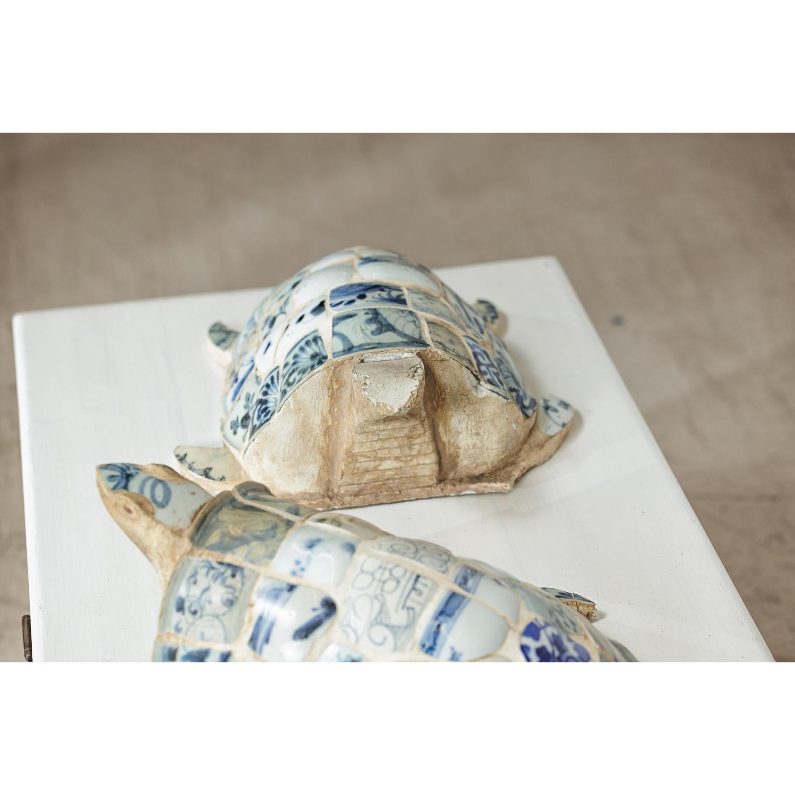 Pair of Vintage Turtles with Antique Blue and White Porcelain Mosaic Shells-13. Asian &amp; Chinese Furniture, Art, Antiques, Vintage Home Décor for sale at FEA Home