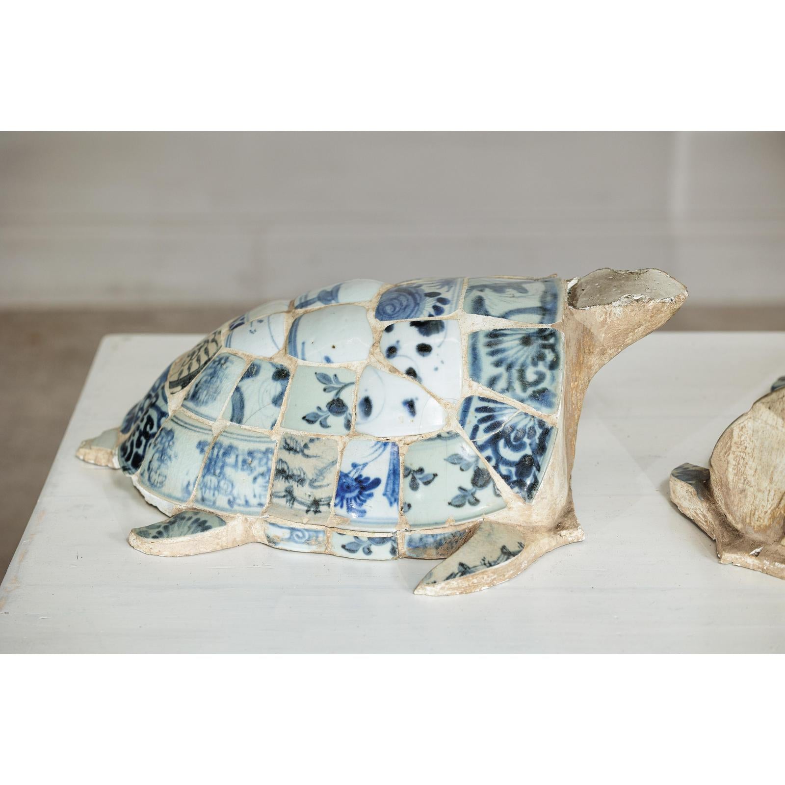 Pair of Vintage Turtles with Antique Blue and White Porcelain Mosaic Shells-14. Asian &amp; Chinese Furniture, Art, Antiques, Vintage Home Décor for sale at FEA Home