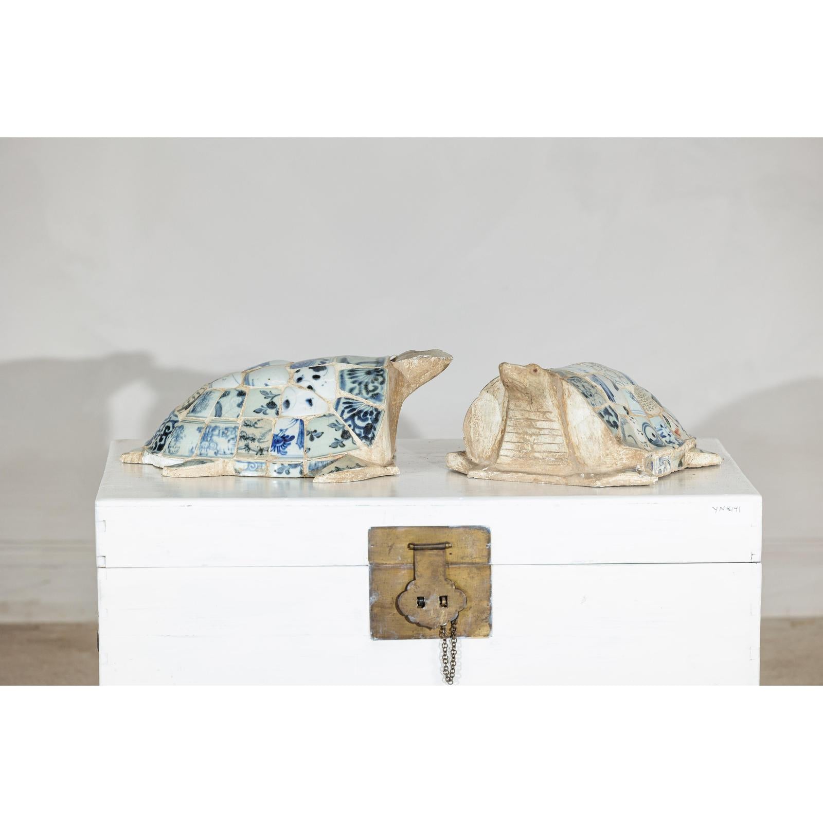 Pair of Vintage Turtles with Antique Blue and White Porcelain Mosaic Shells-15. Asian &amp; Chinese Furniture, Art, Antiques, Vintage Home Décor for sale at FEA Home
