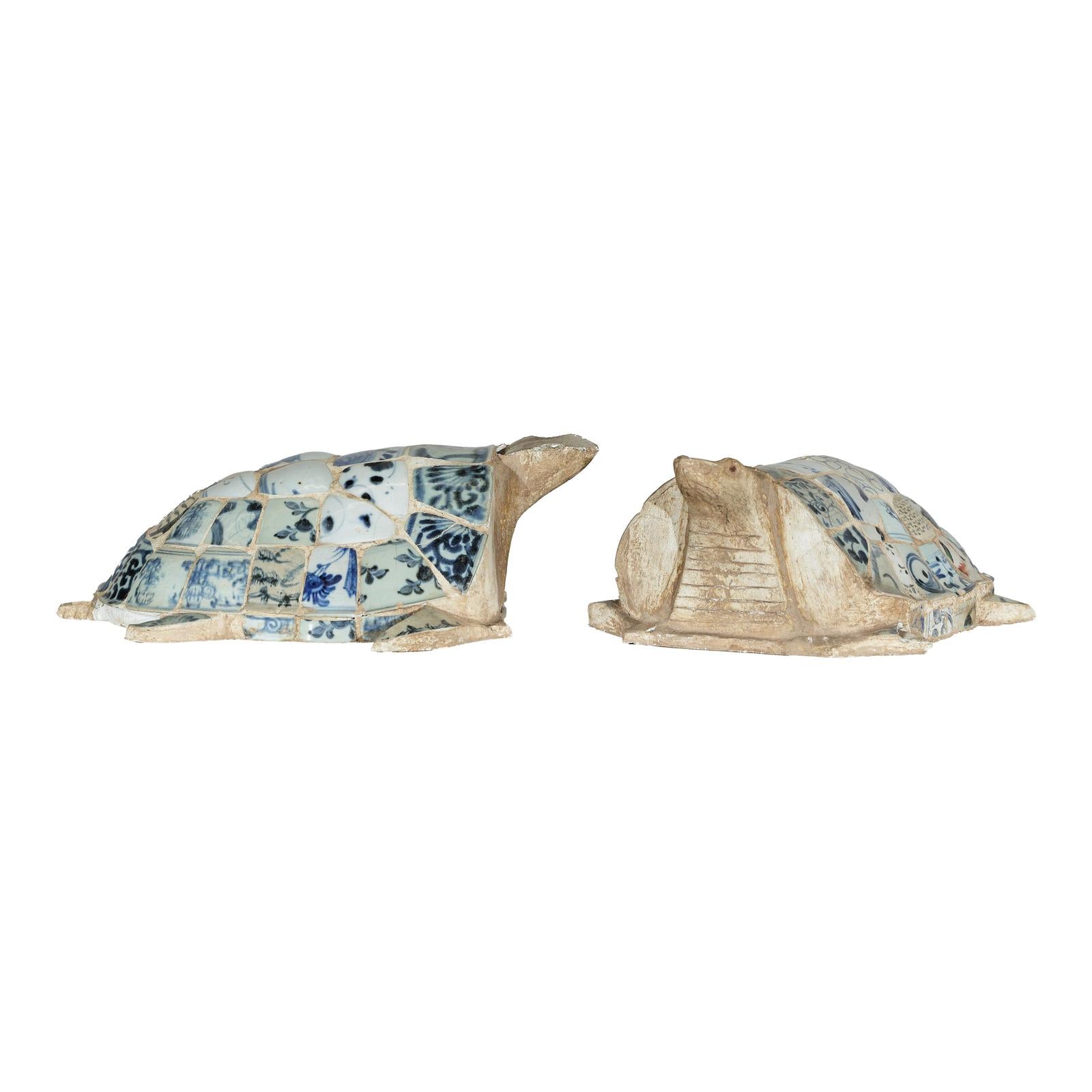 Pair of Vintage Turtles with Antique Blue and White Porcelain Mosaic Shells-16. Asian &amp; Chinese Furniture, Art, Antiques, Vintage Home Décor for sale at FEA Home