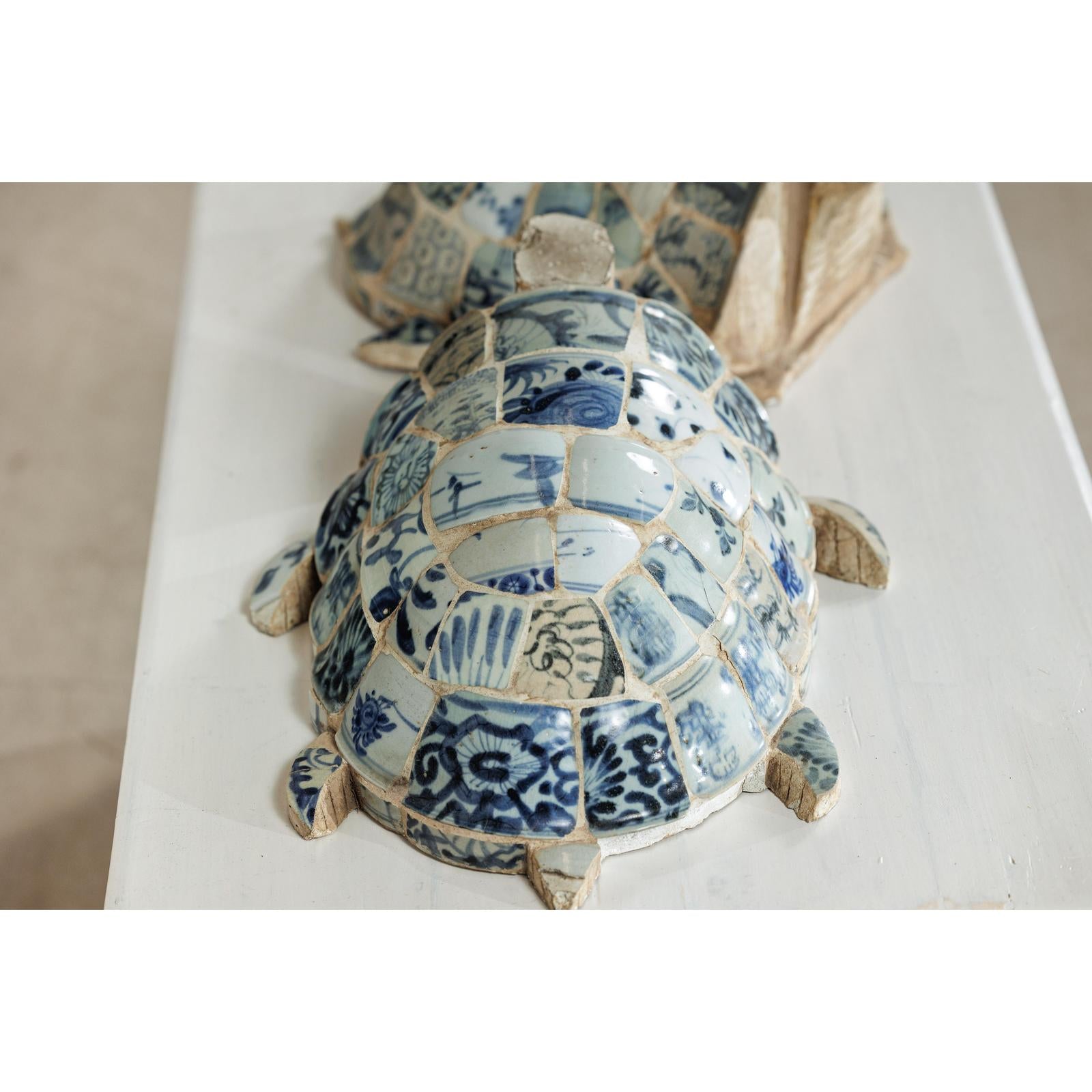 Pair of Vintage Turtles with Antique Blue and White Porcelain Mosaic Shells-7. Asian &amp; Chinese Furniture, Art, Antiques, Vintage Home Décor for sale at FEA Home