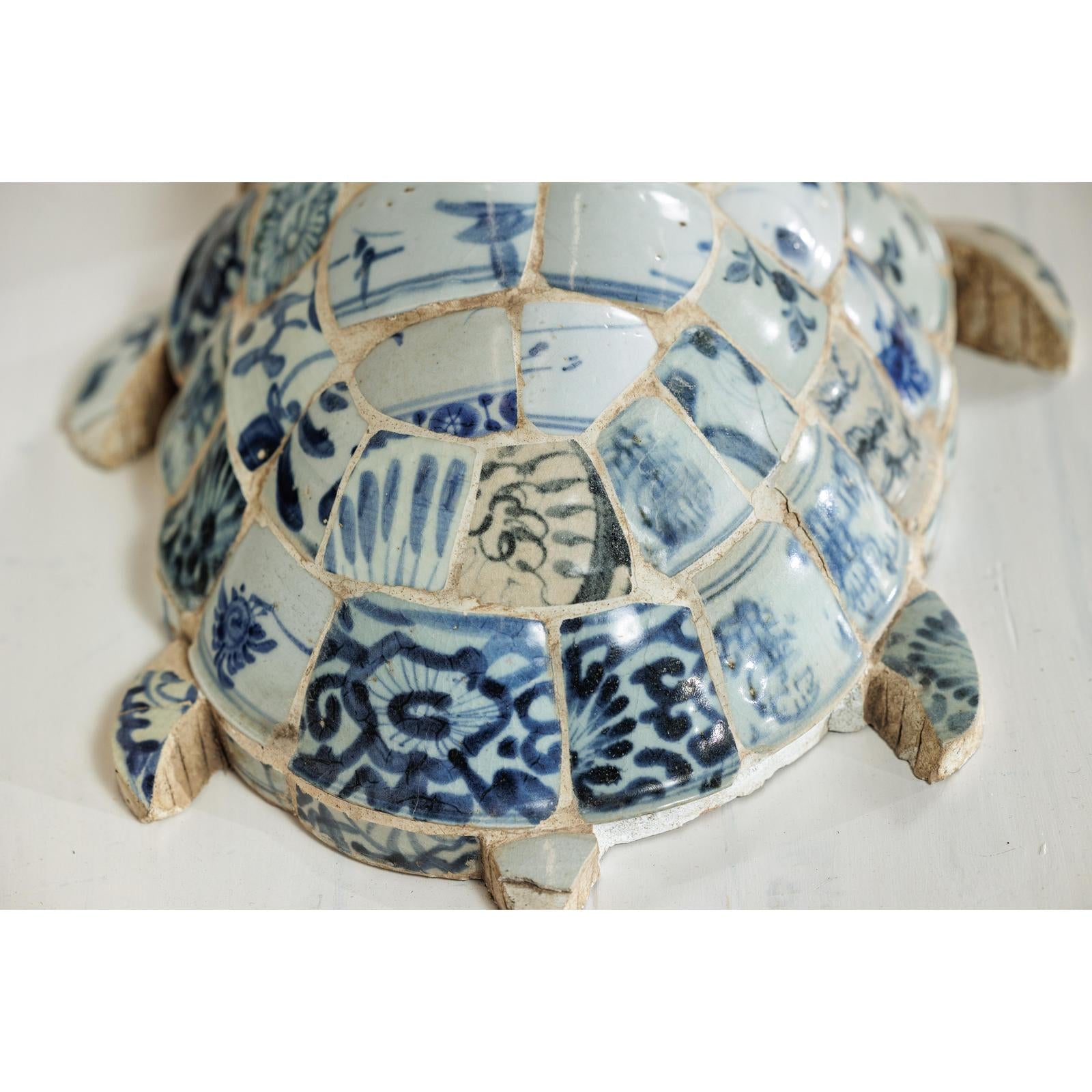 Pair of Vintage Turtles with Antique Blue and White Porcelain Mosaic Shells-8. Asian &amp; Chinese Furniture, Art, Antiques, Vintage Home Décor for sale at FEA Home