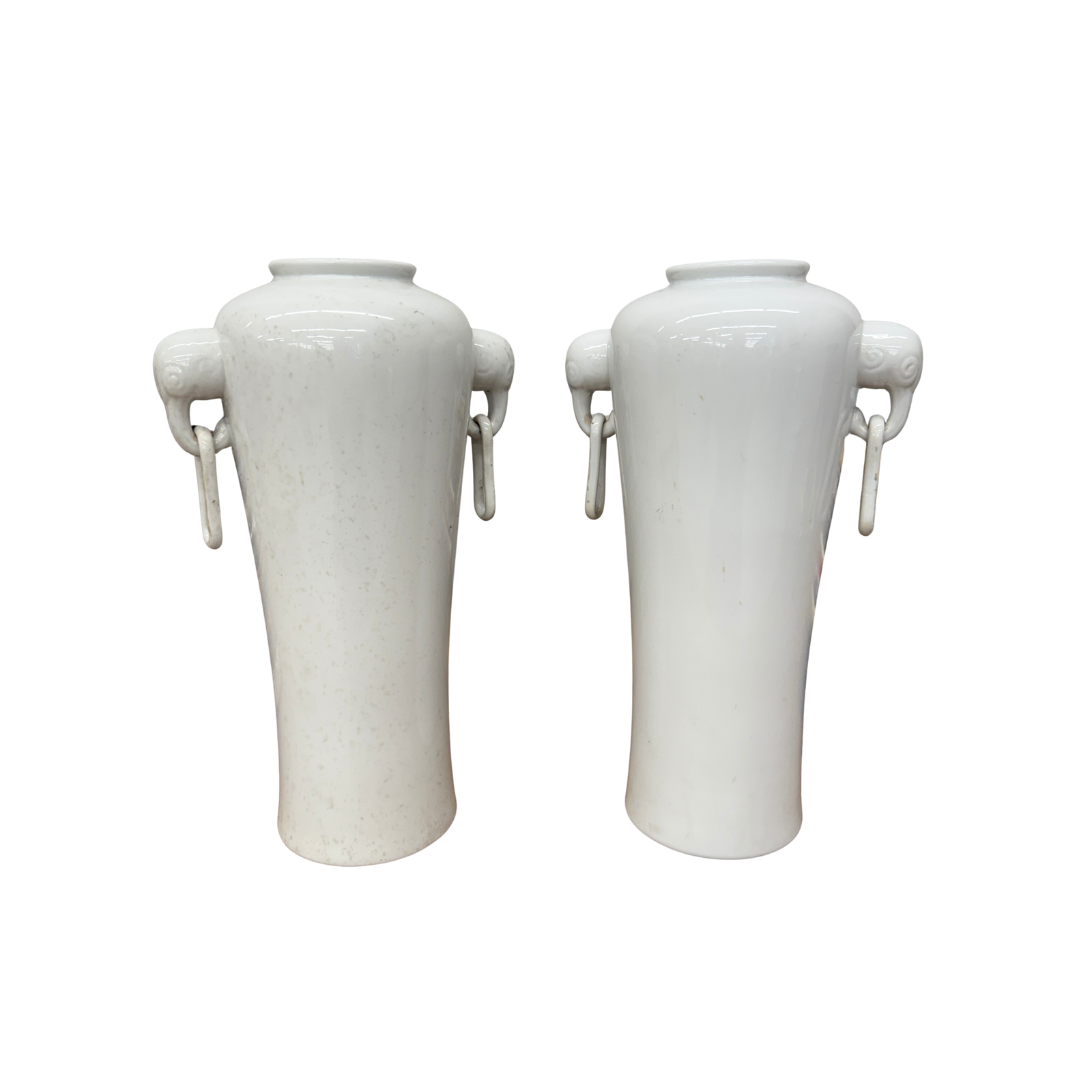 Pair of White Ceramic Vases with Elephant Head Handles - FEA Home