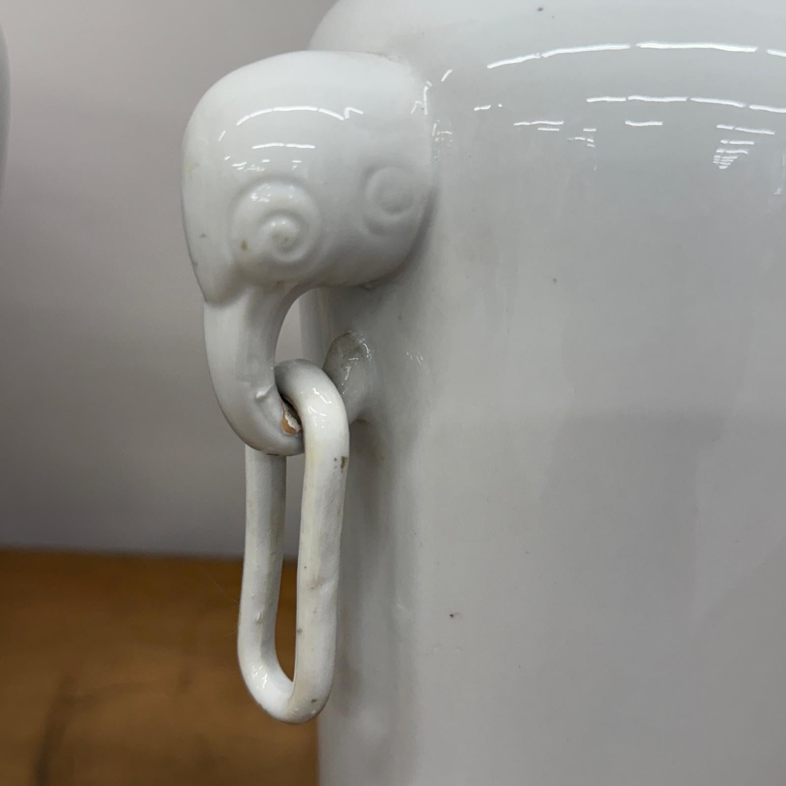 Pair of White Ceramic Vases with Elephant Head Handles - FEA Home