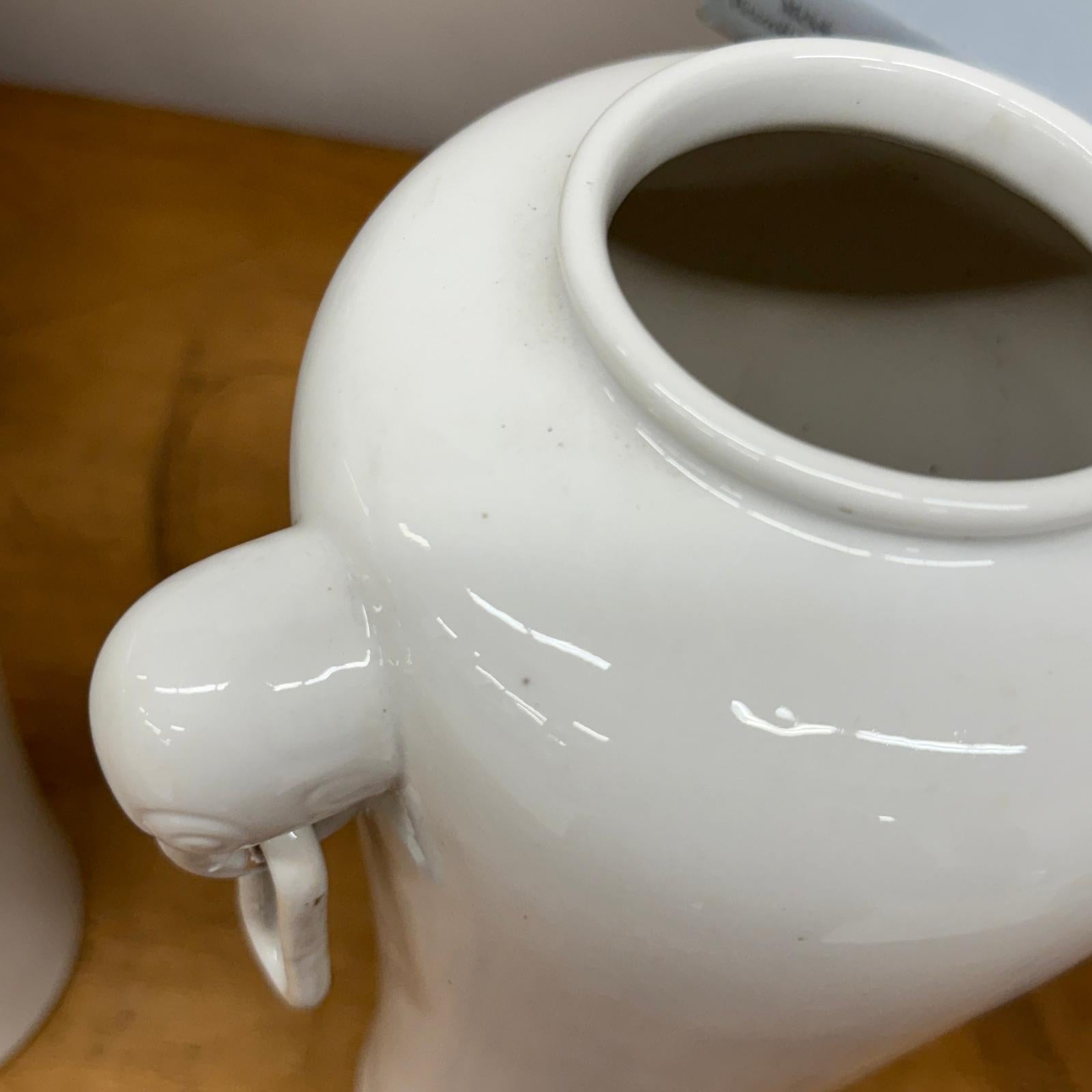 Pair of White Ceramic Vases with Elephant Head Handles - FEA Home