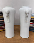 Pair of White Ceramic Vases with Elephant Head Handles - FEA Home